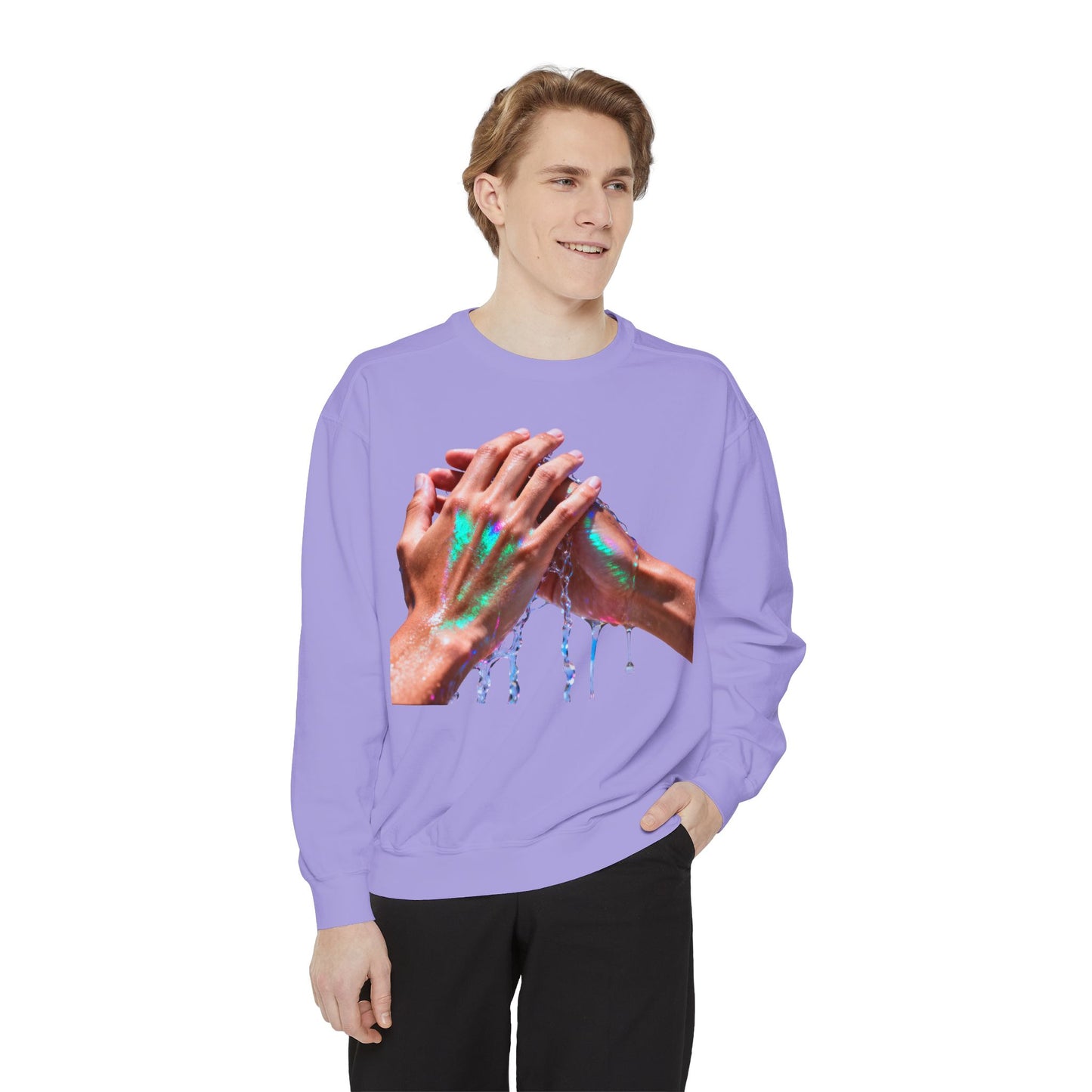 Hands Washing Art Sweatshirt — Colorful Dripping Paint Graphic Crewneck
