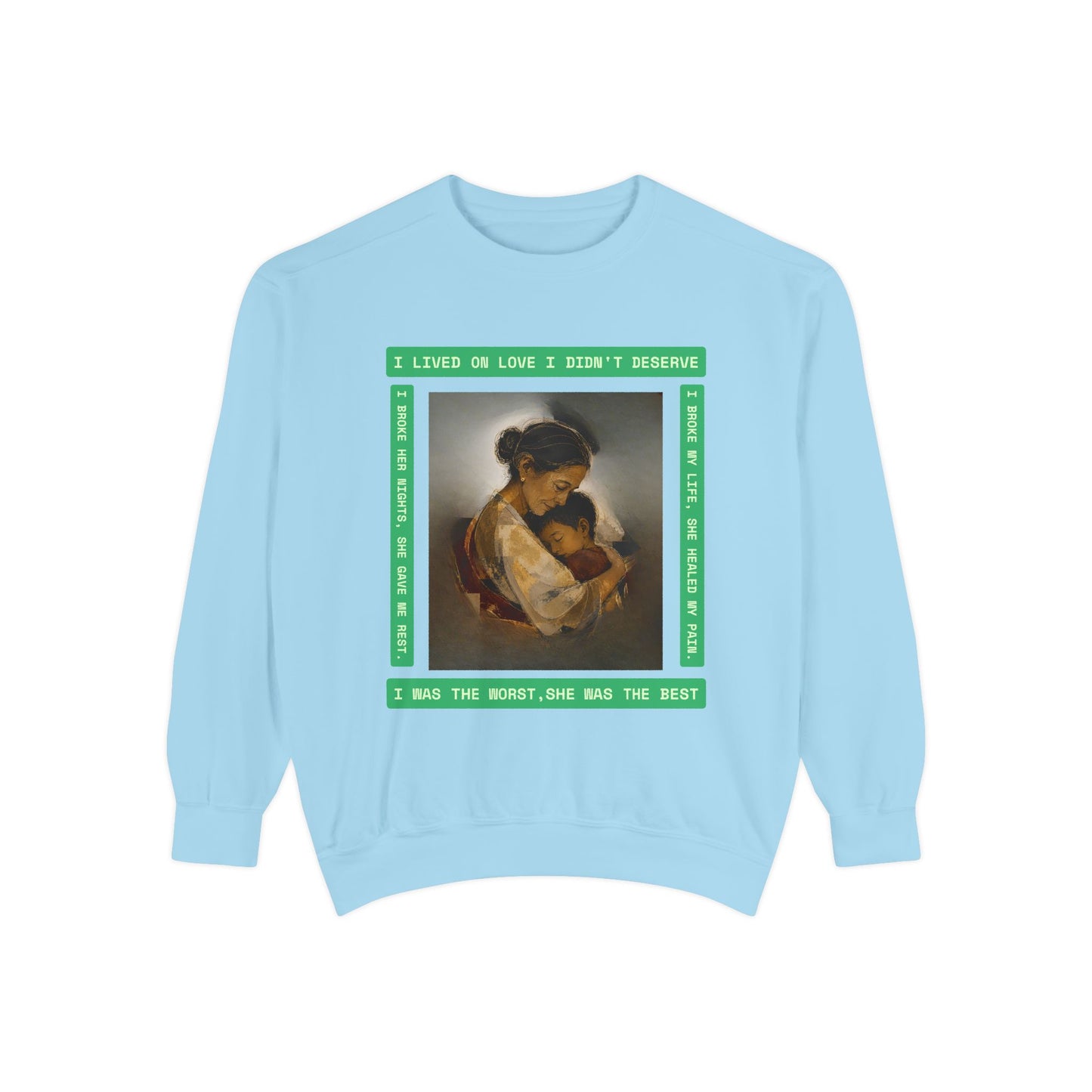 Mother & Child Sweatshirt — Vintage Art Crewneck with "I Lived, I Loved" Quote
