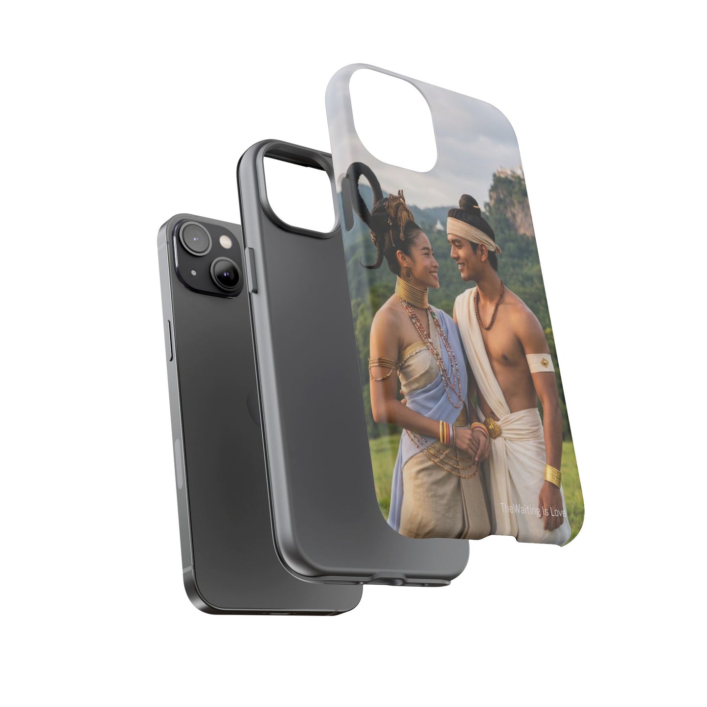 Phone Case — Romantic Couple Photo Print, Tropical Temple Landscape Protective Cover