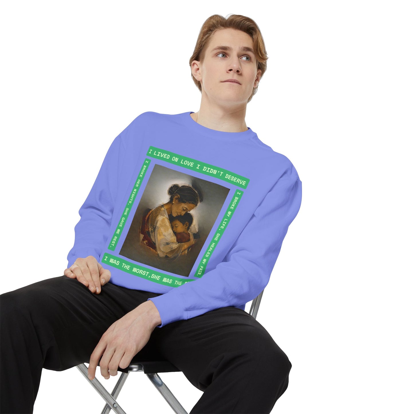 Mother & Child Sweatshirt — Vintage Art Crewneck with "I Lived, I Loved" Quote