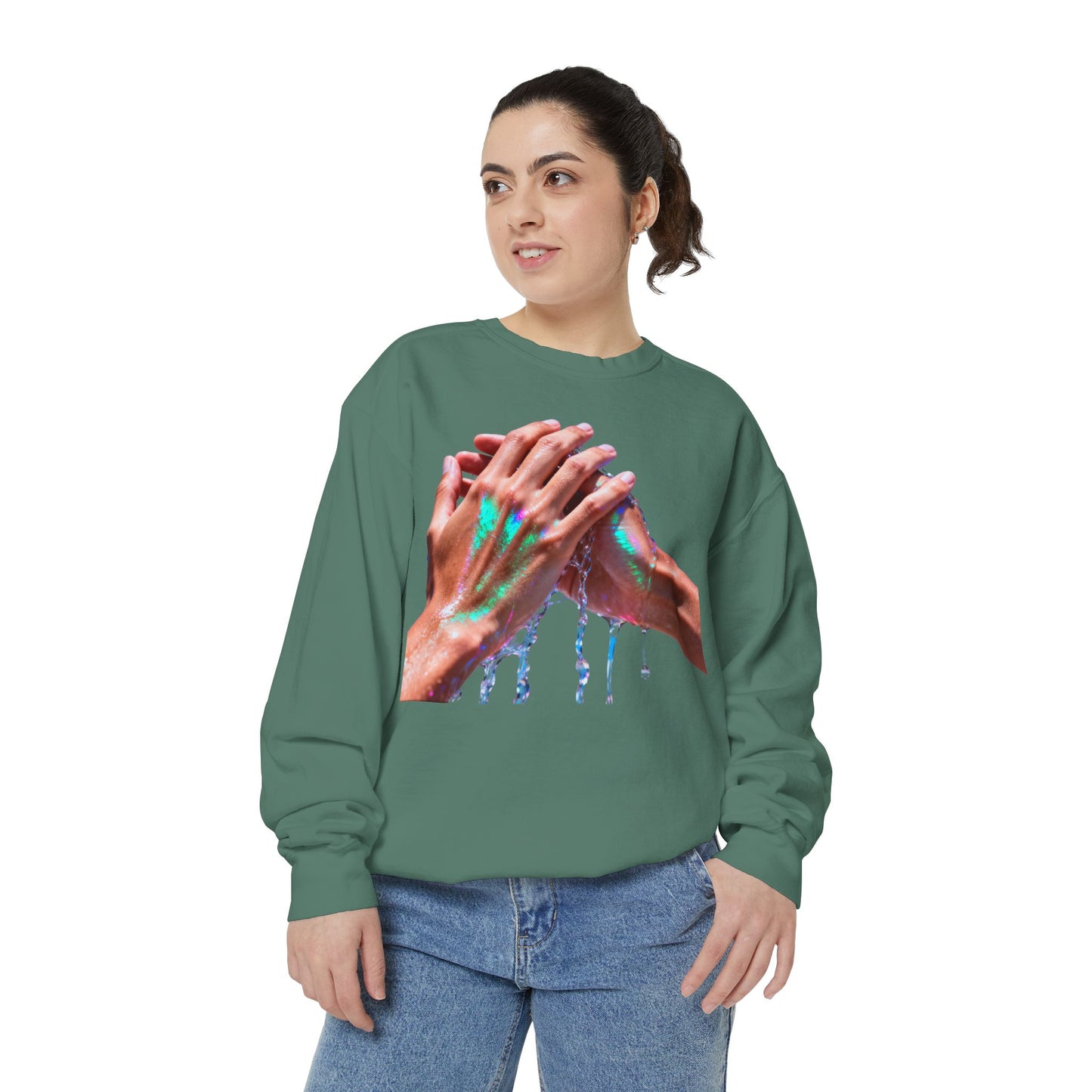 Hands Washing Art Sweatshirt — Colorful Dripping Paint Graphic Crewneck
