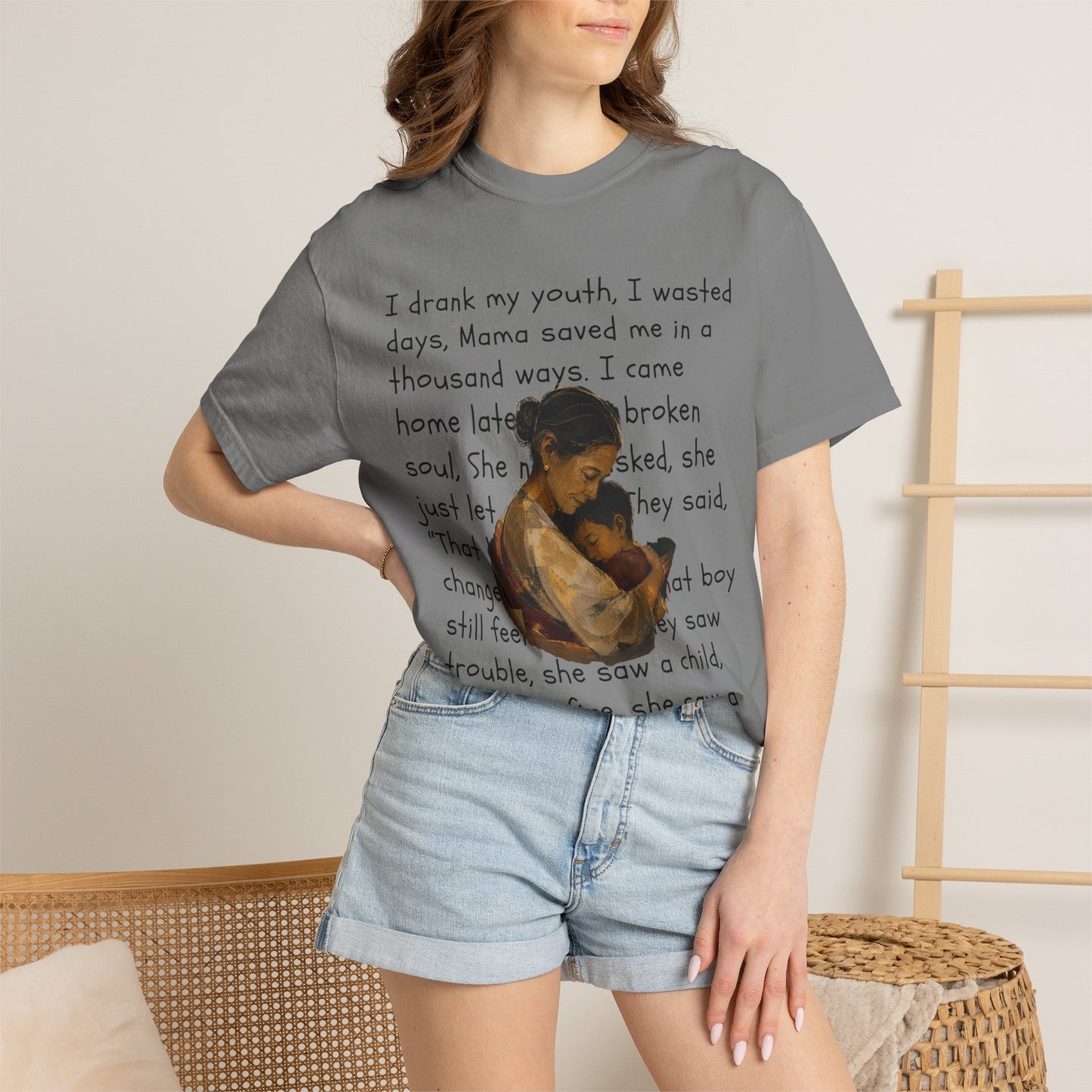 Mama Saved Me T-Shirt — Vintage Mother & Child Illustration with Poem