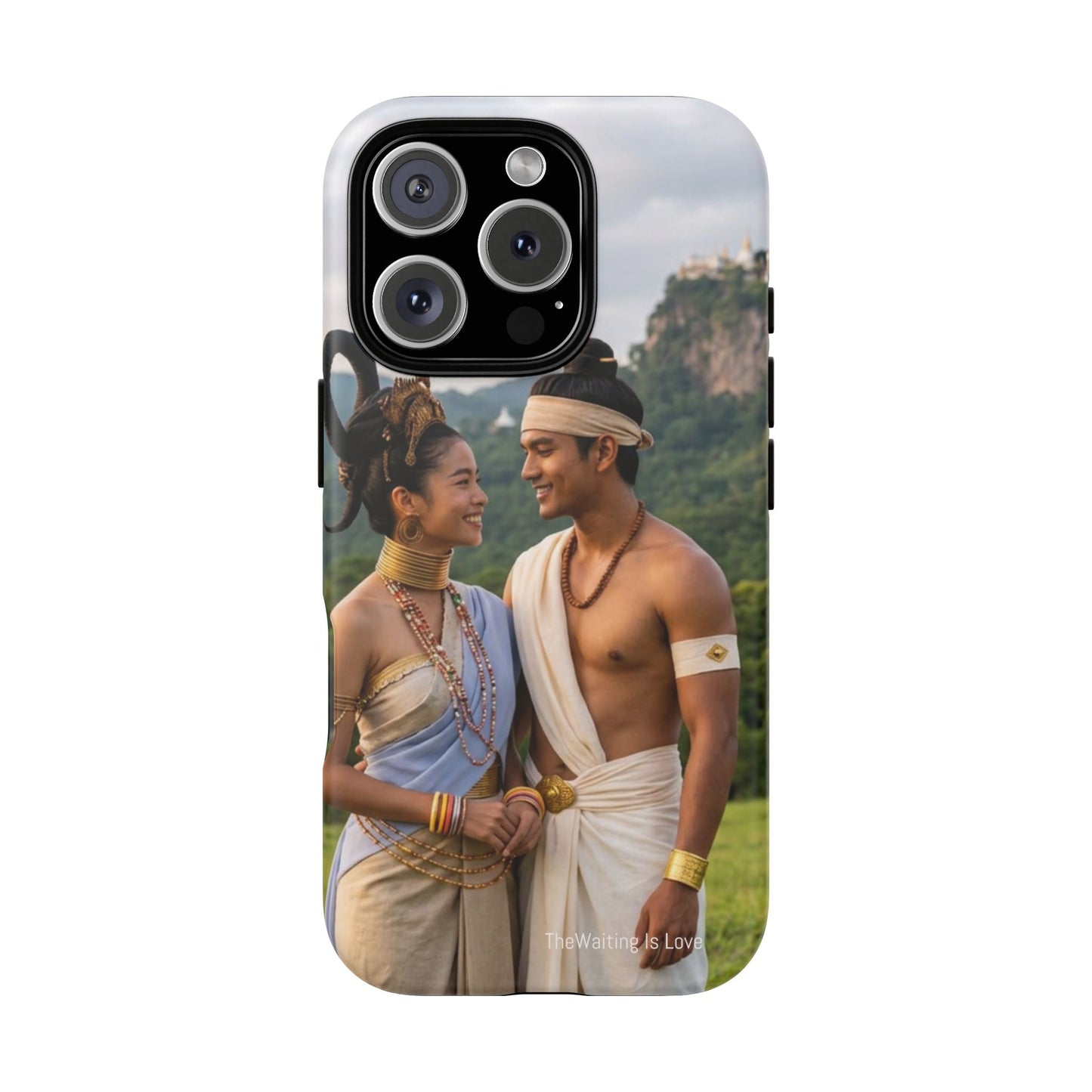 Phone Case — Romantic Couple Photo Print, Tropical Temple Landscape Protective Cover