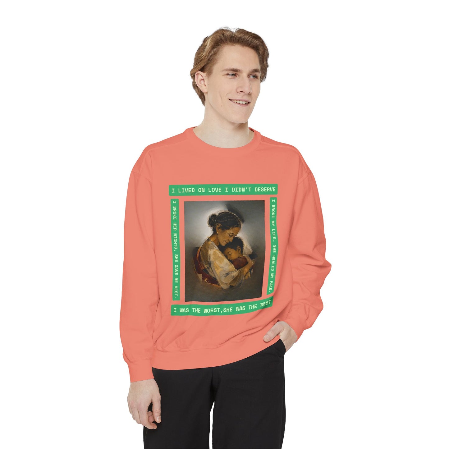 Mother & Child Sweatshirt — Vintage Art Crewneck with "I Lived, I Loved" Quote