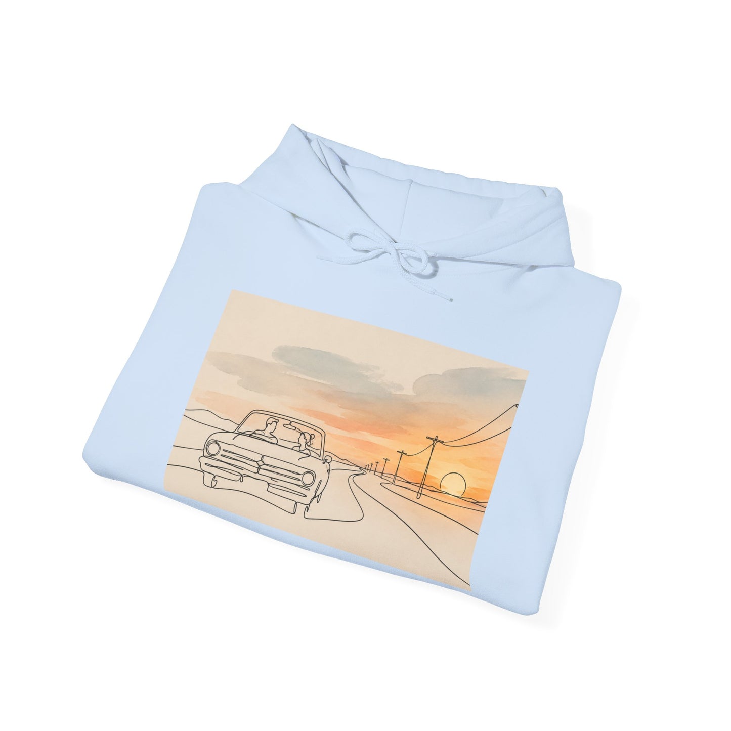 Sunset Drive Hoodie – Retro Car Road Trip Graphic Sweatshirt