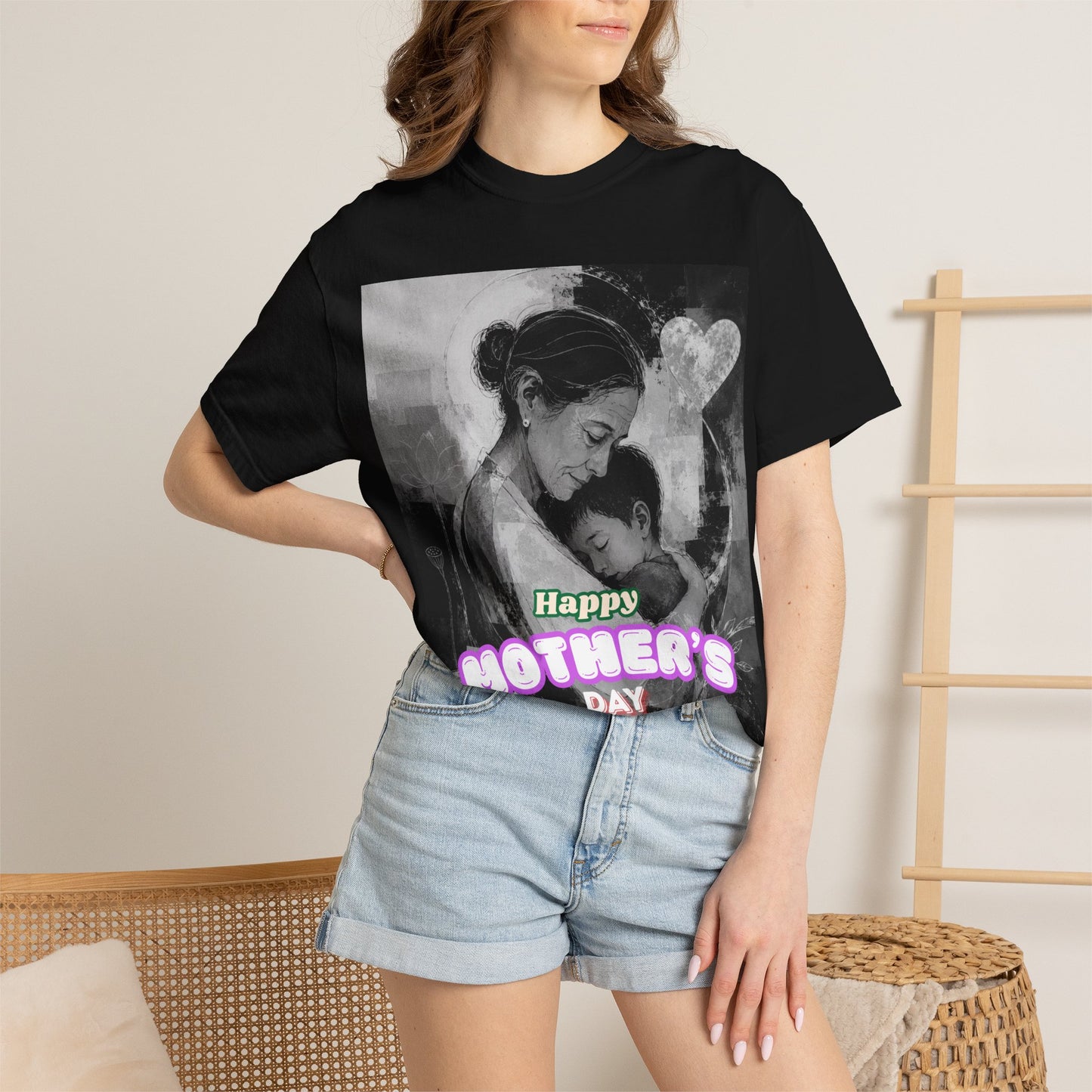 Mother's Day T-Shirt - Vintage Mother & Baby Portrait with "Happy Mother's Day"
