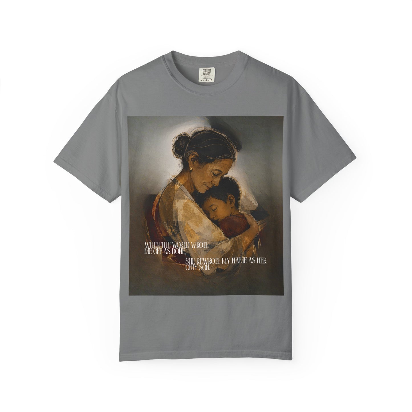 T-Shirt — Mother and Child Embrace Graphic Tee with Inspirational Quote