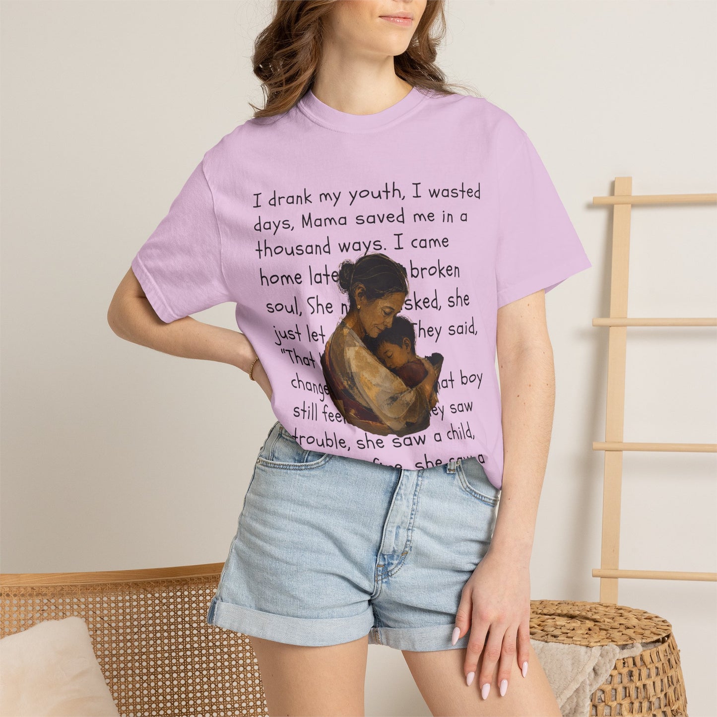 Mama Saved Me T-Shirt — Vintage Mother & Child Illustration with Poem