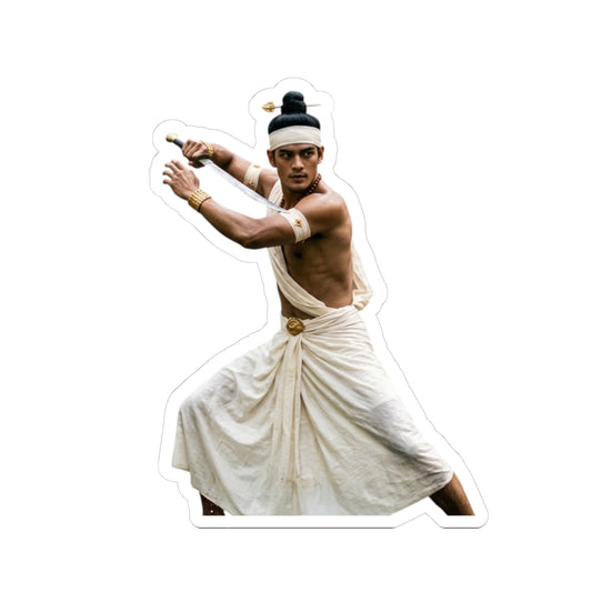 Martial Dancer Sticker — Vintage Myanmar Warrior Kiss-Cut Sticker