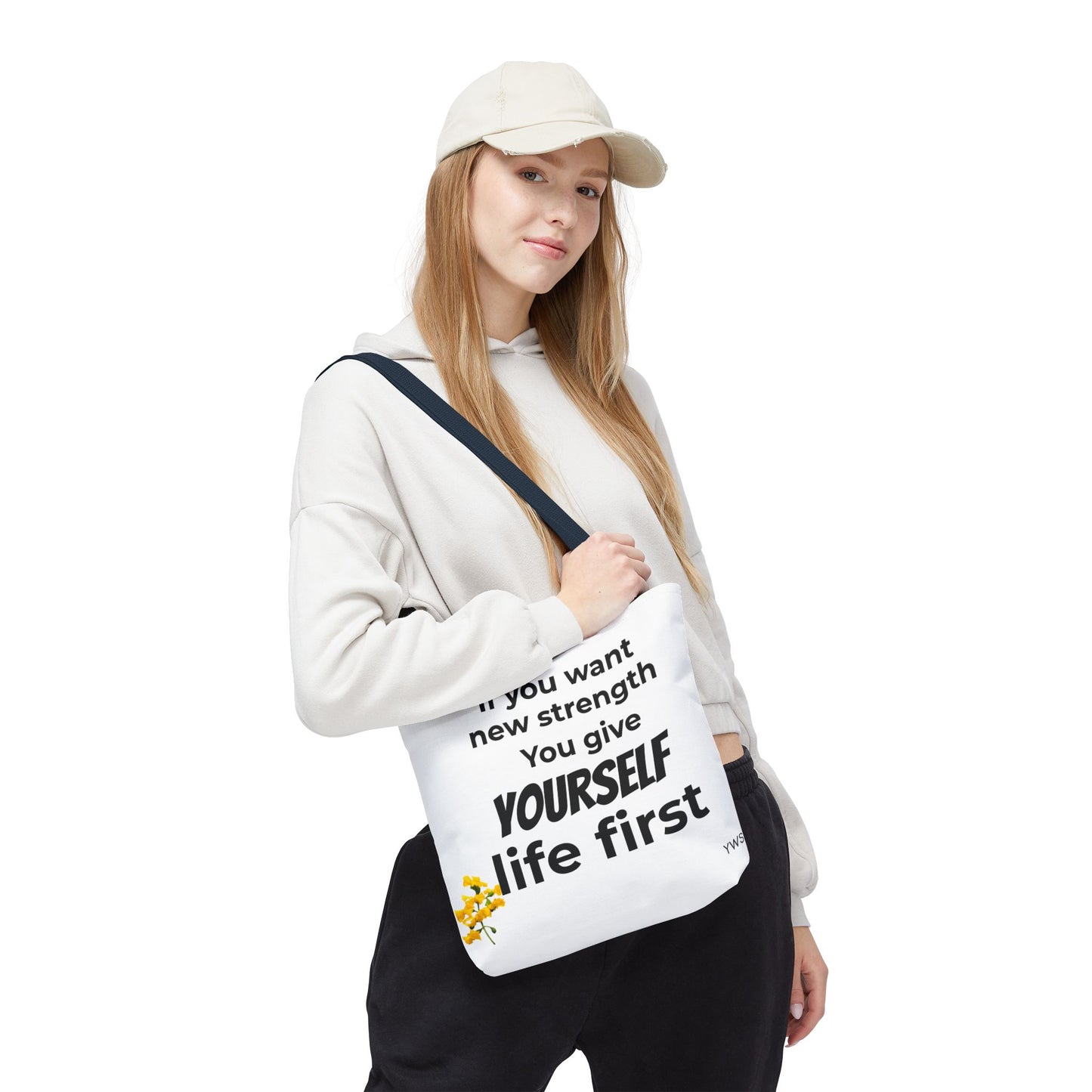 Inspirational Quote Tote Bag — "You Give Yourself Life First" Motivational Canvas Tote