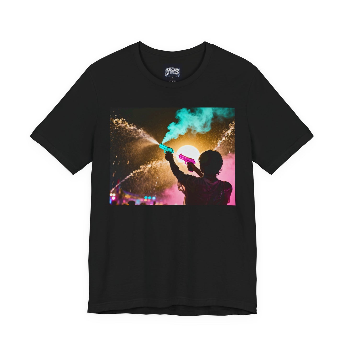 Concert Silhouette Tee — Colorful Smoke Festival Photo T‑Shirt