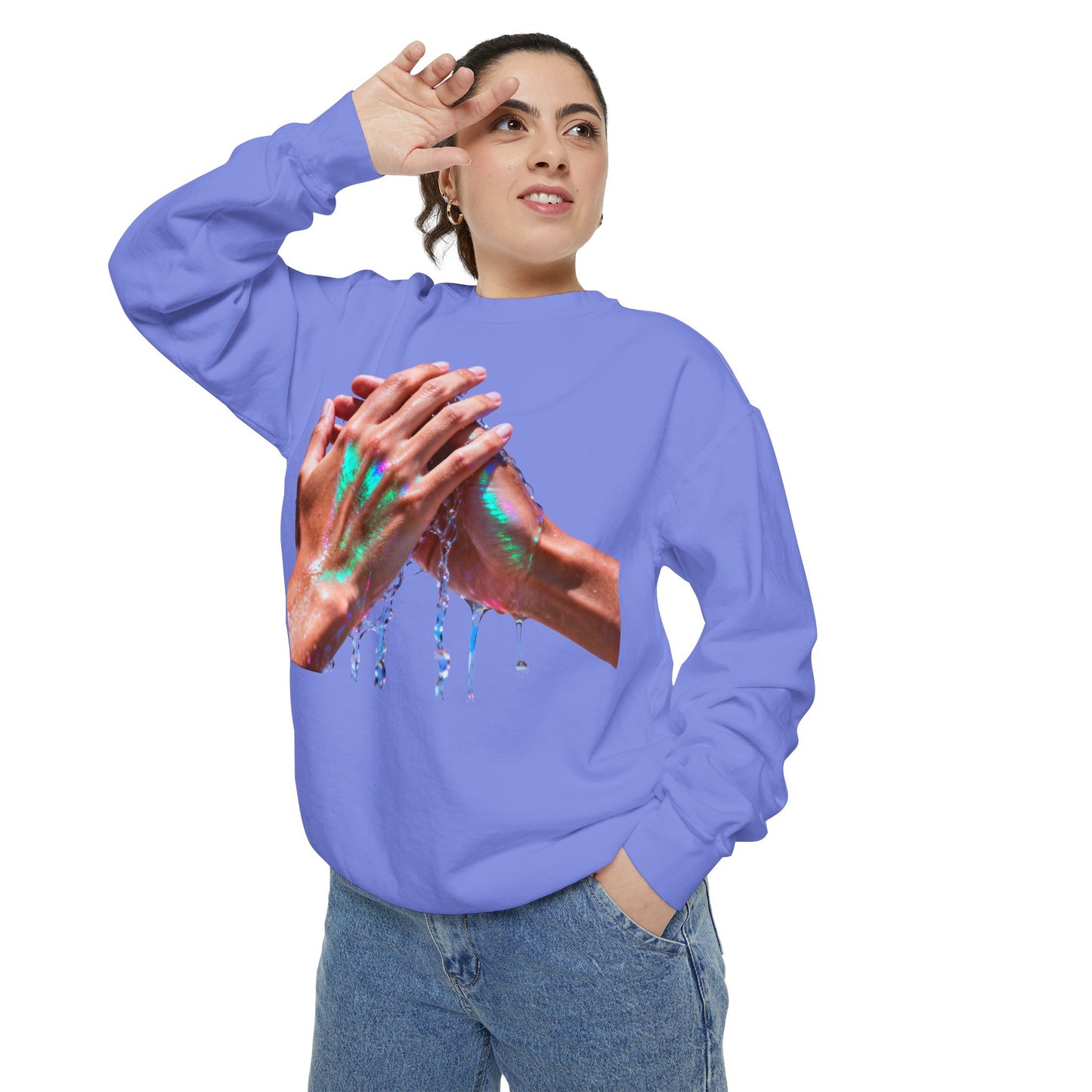 Hands Washing Art Sweatshirt — Colorful Dripping Paint Graphic Crewneck