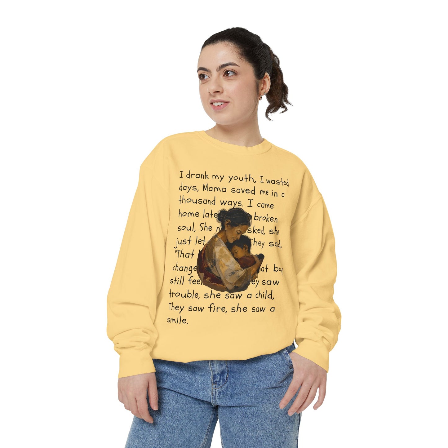 Sweatshirt — Mama Saved Me Graphic Sweatshirt with Mother & Child Lyrics