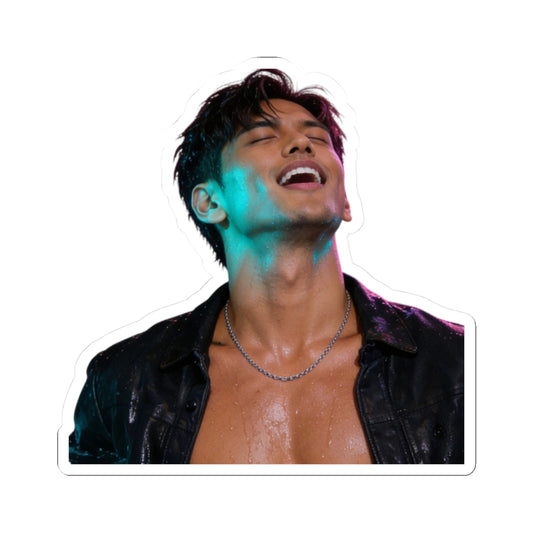 Sexy Male Model Kiss-Cut Sticker — Glossy Laptop & Water-Resistant Decal