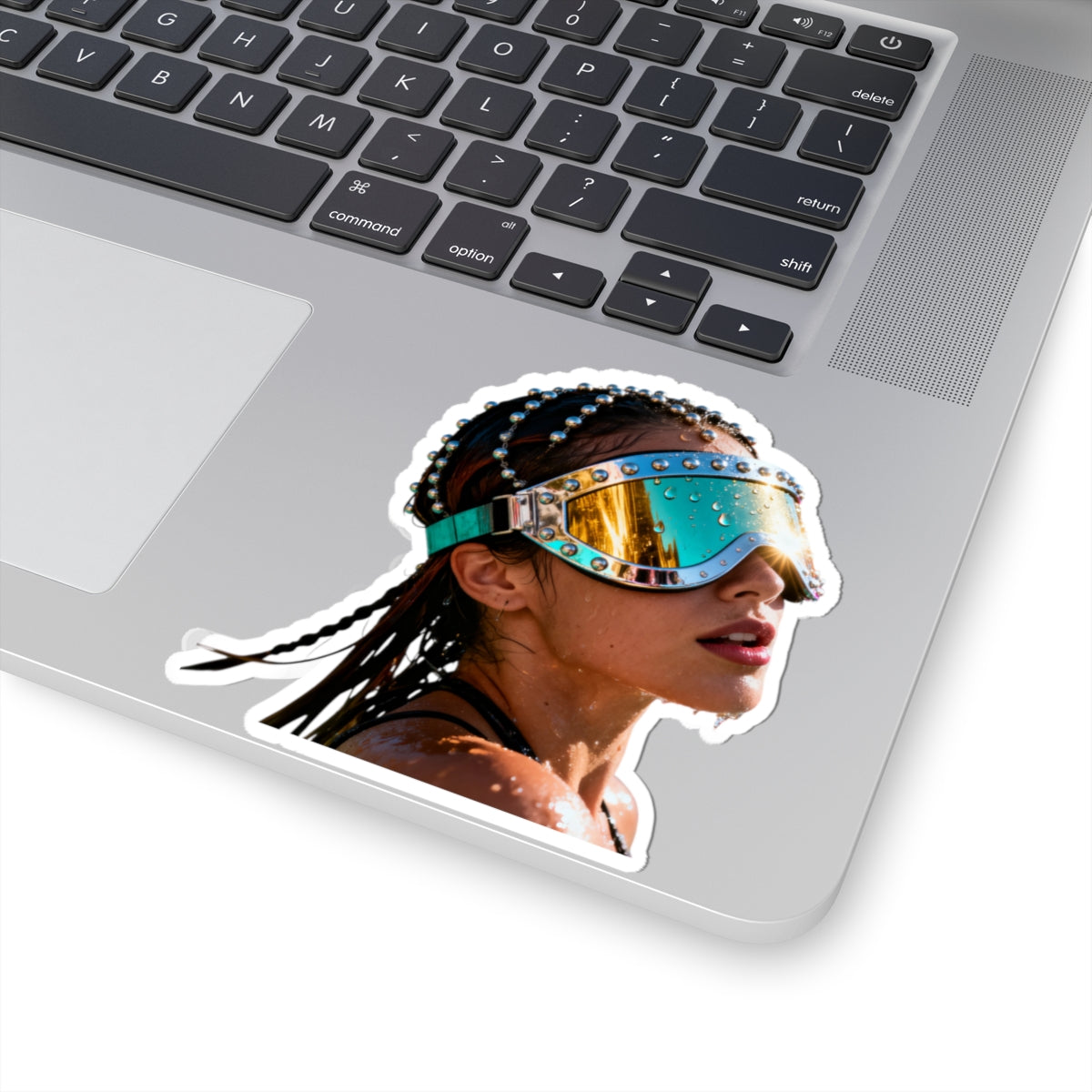 Futuristic Goggles Kiss-Cut Sticker — Reflective Festival & Rave Helmet Sticker