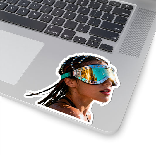 Futuristic Goggles Kiss-Cut Sticker — Reflective Festival & Rave Helmet Sticker