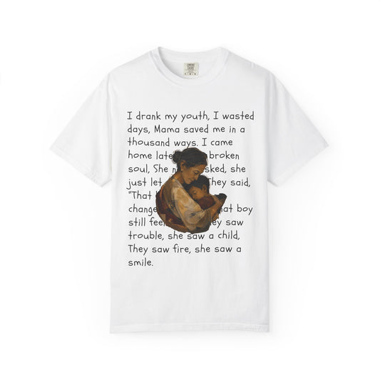 Mama Saved Me T-Shirt — Vintage Mother & Child Illustration with Poem