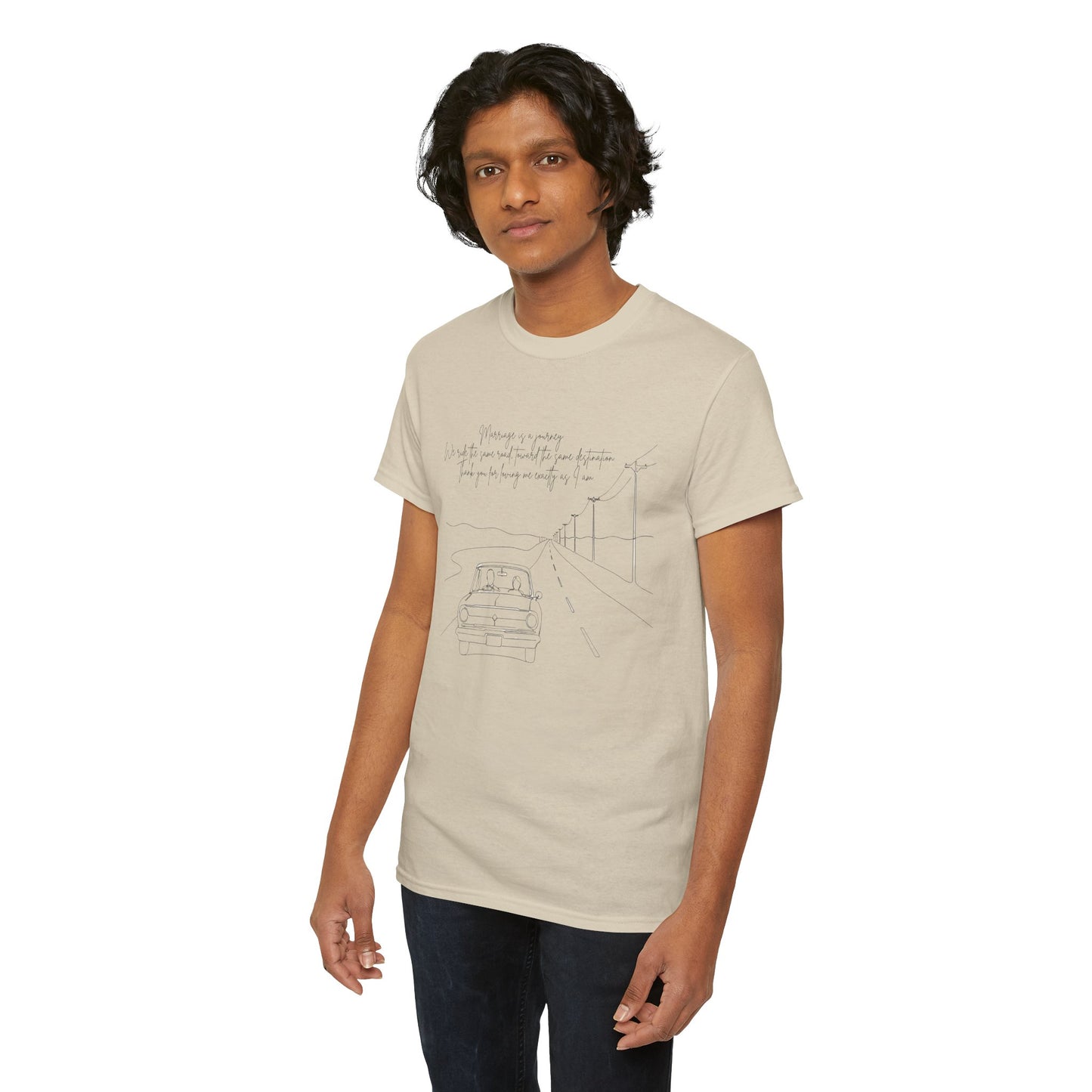 Vintage Road Sketch Tee — Minimal Car Illustration with Handwritten Quote