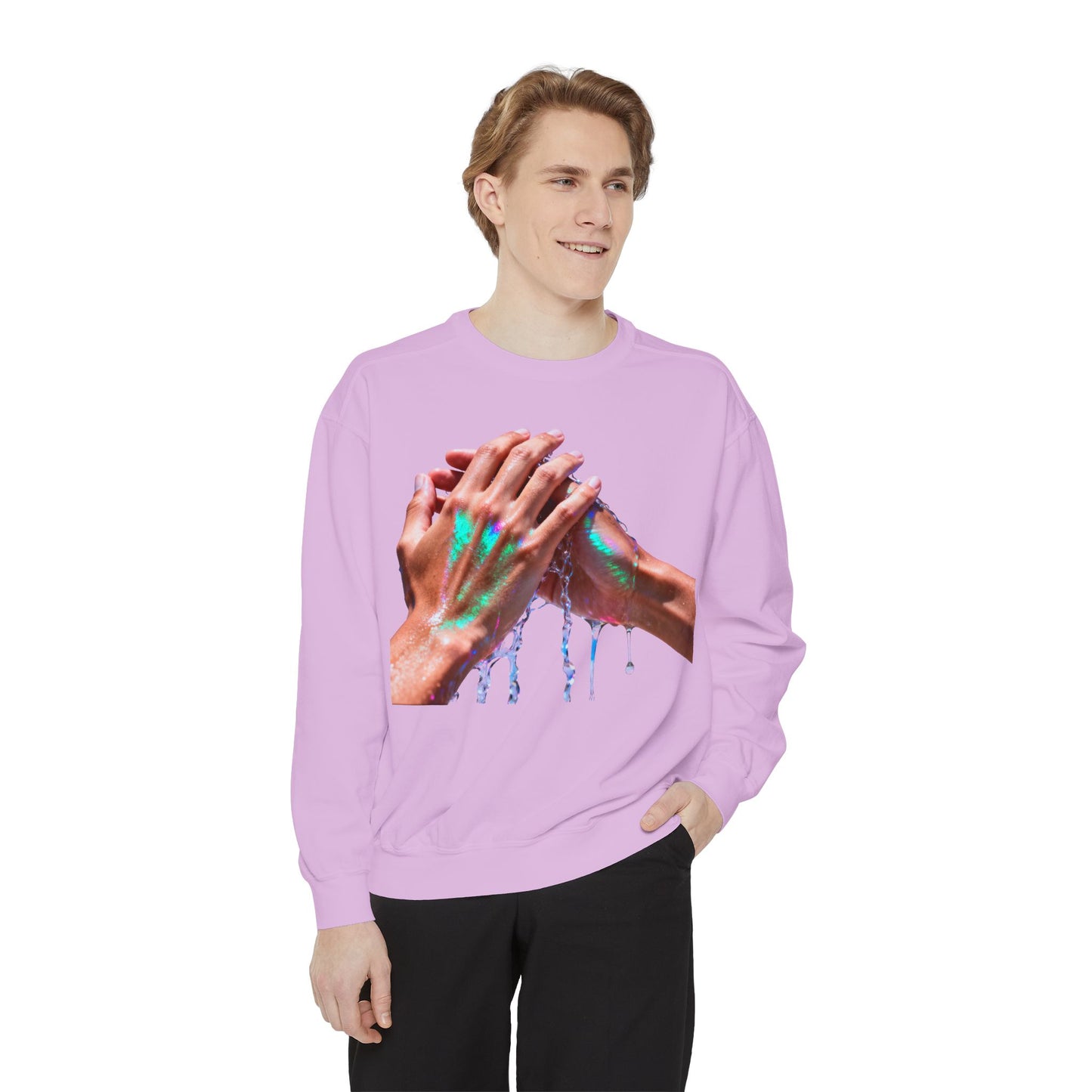 Hands Washing Art Sweatshirt — Colorful Dripping Paint Graphic Crewneck