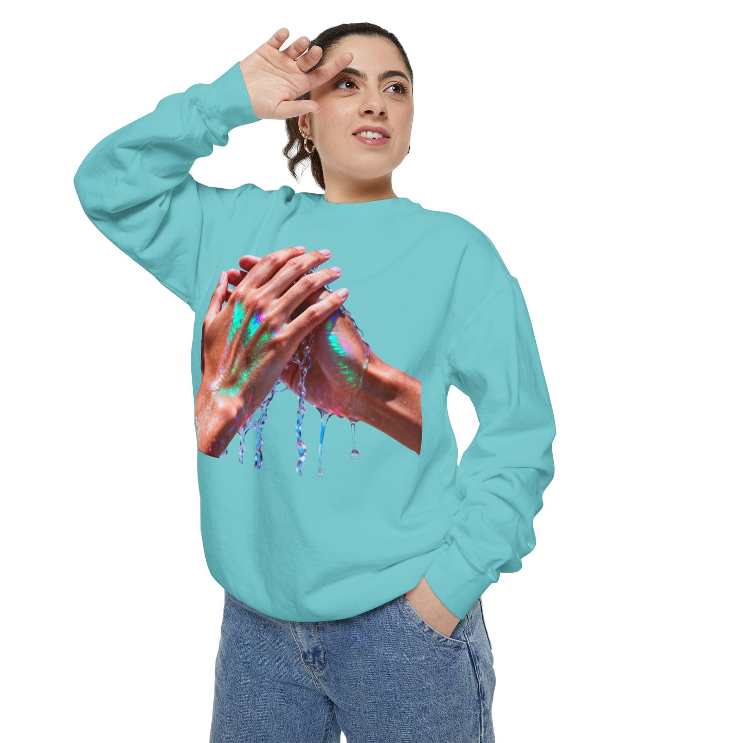Hands Washing Art Sweatshirt — Colorful Dripping Paint Graphic Crewneck