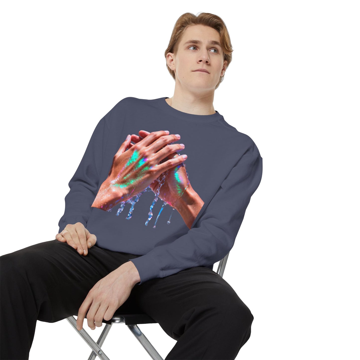 Hands Washing Art Sweatshirt — Colorful Dripping Paint Graphic Crewneck