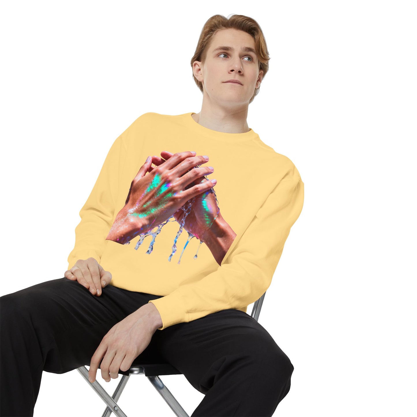 Hands Washing Art Sweatshirt — Colorful Dripping Paint Graphic Crewneck