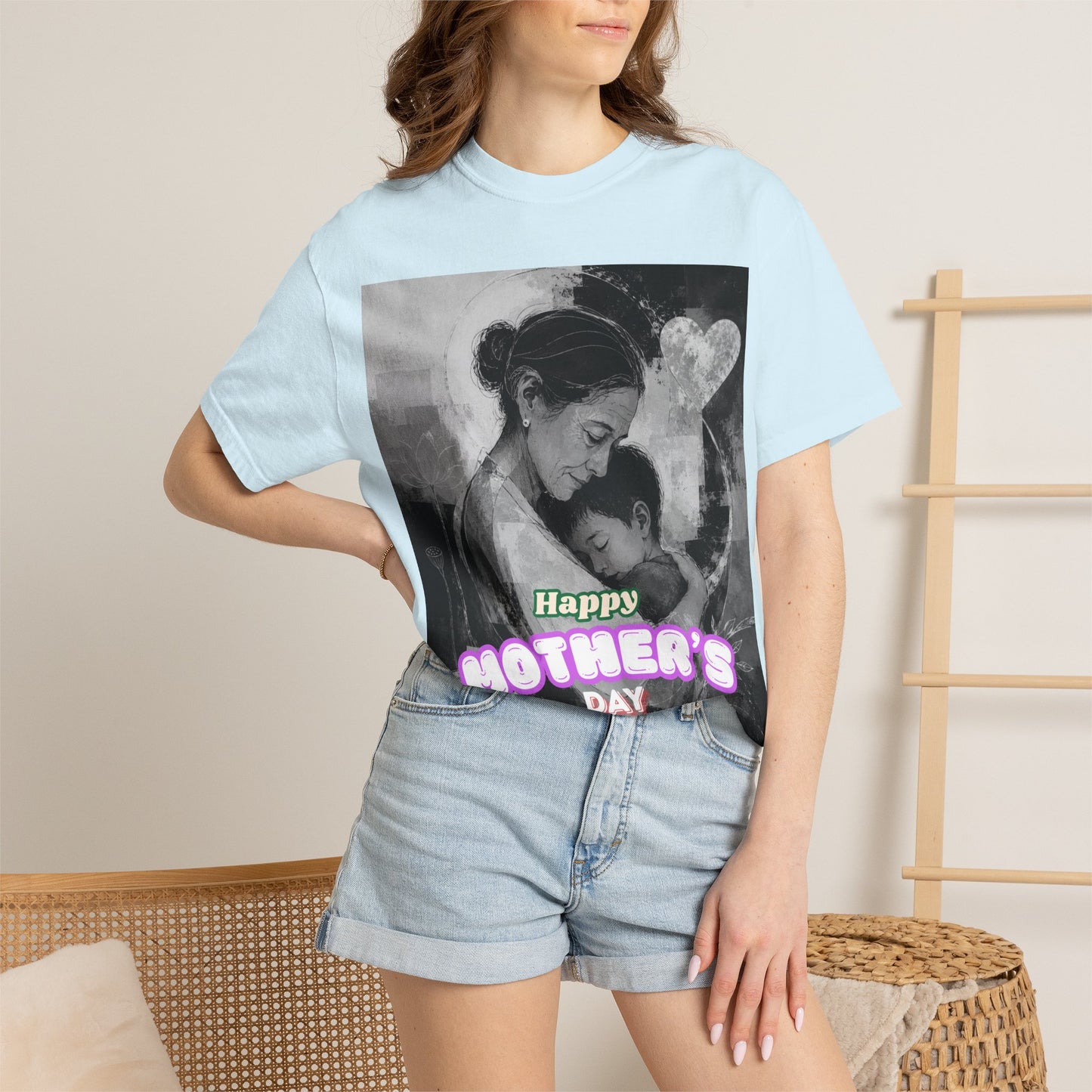 Mother's Day T-Shirt - Vintage Mother & Baby Portrait with "Happy Mother's Day"