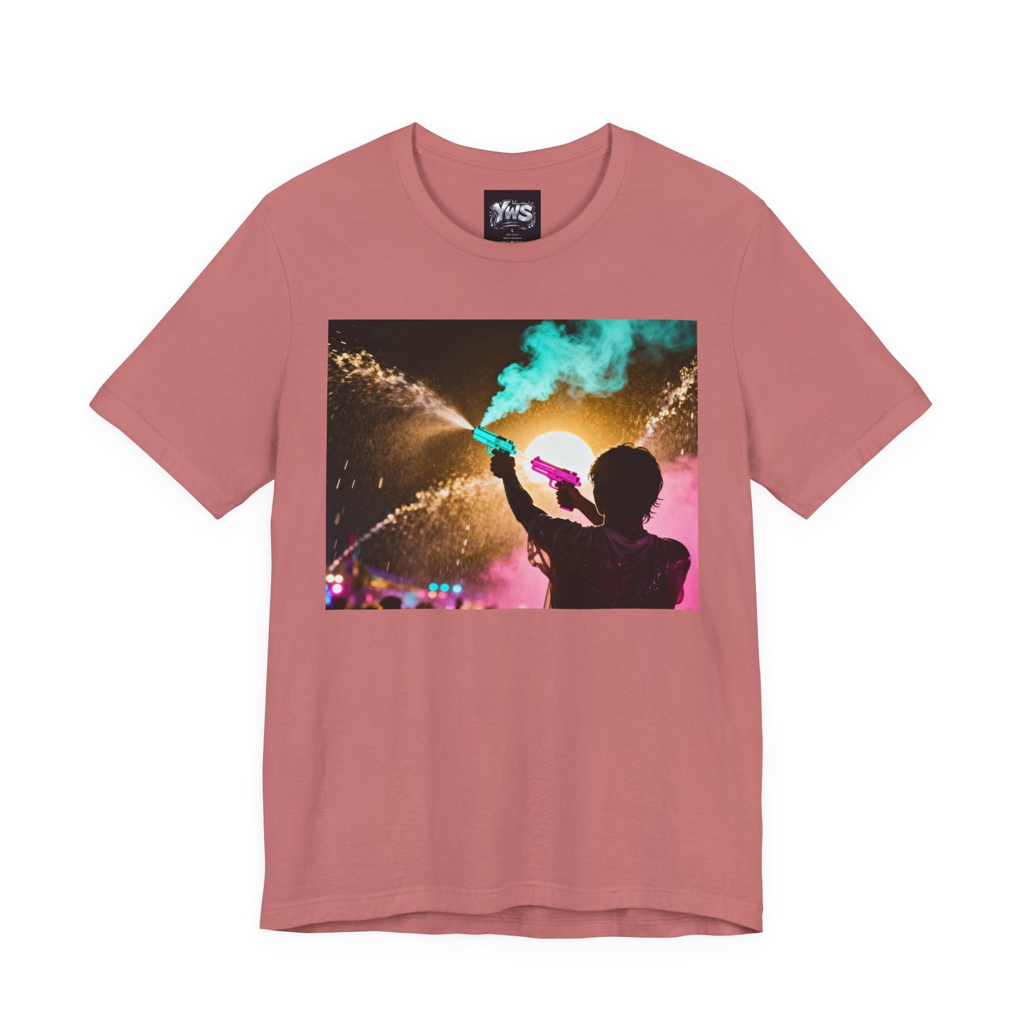 Concert Silhouette Tee — Colorful Smoke Festival Photo T‑Shirt