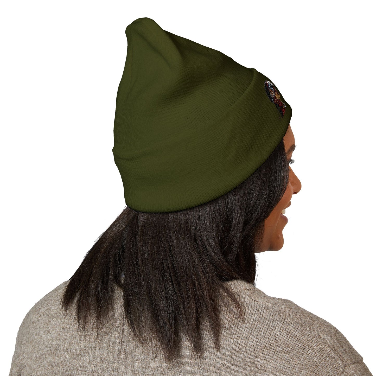Embroidered Portrait Cuffed Beanie – Minimal Artist Face Knit Hat