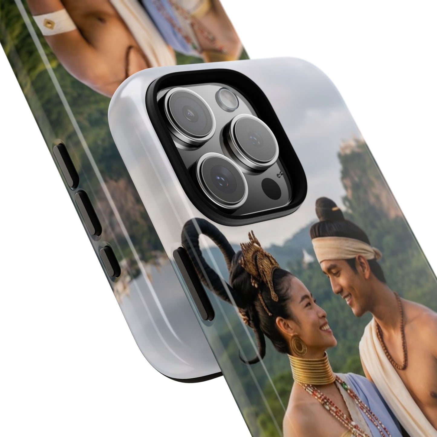 Phone Case — Romantic Couple Photo Print, Tropical Temple Landscape Protective Cover