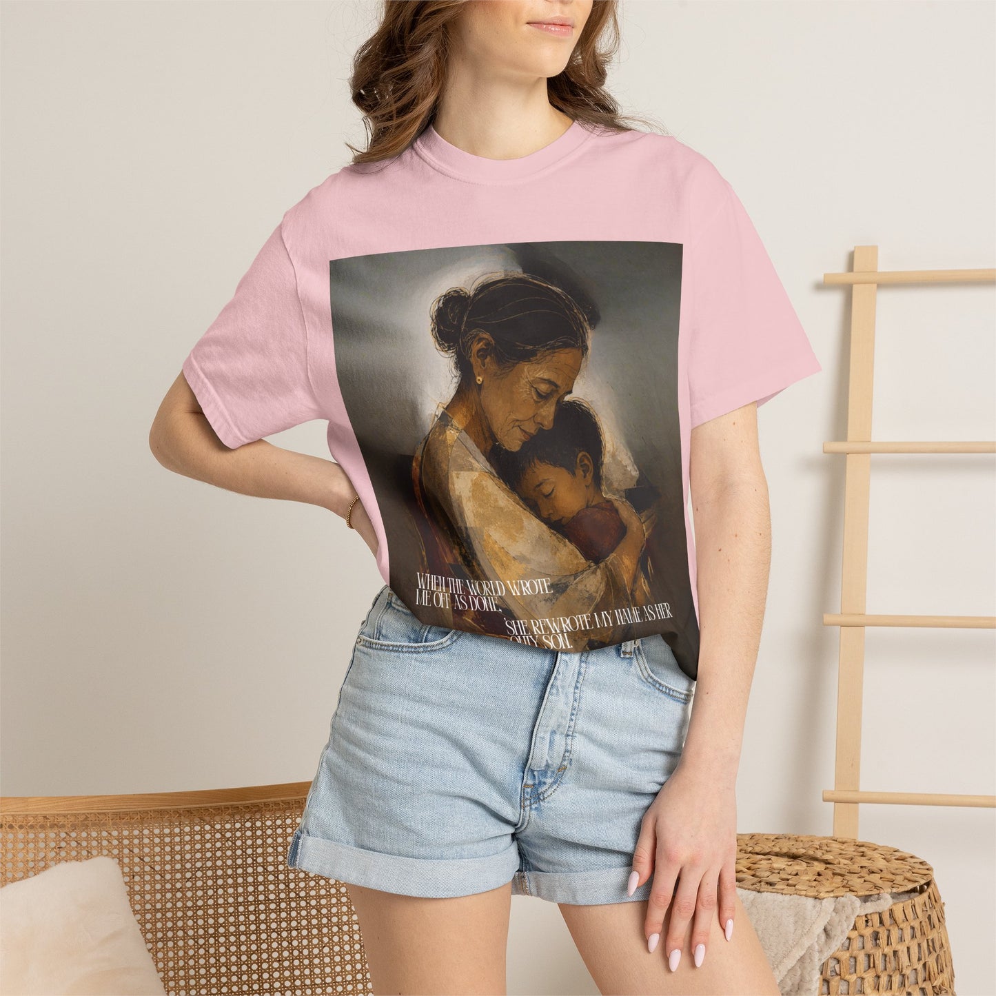 T-Shirt — Mother and Child Embrace Graphic Tee with Inspirational Quote