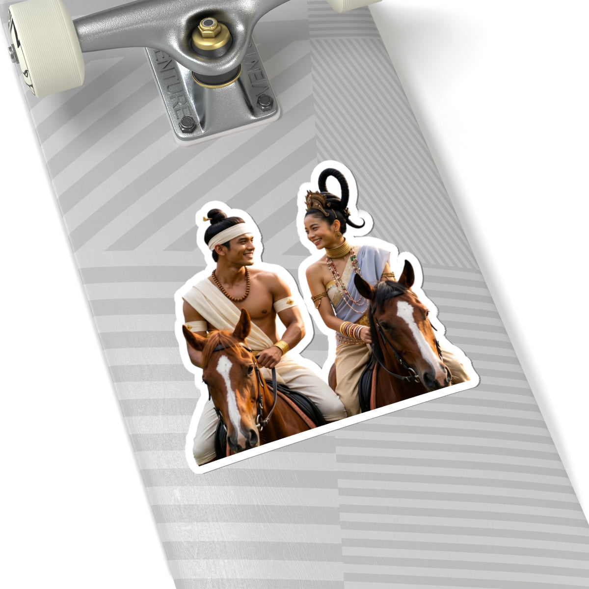 Historical Romance Couple Kiss-Cut Sticker — Thai Warrior & Princess on Horses