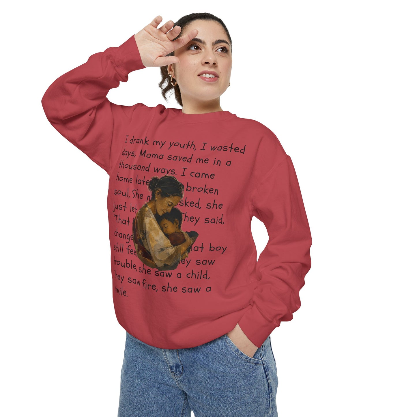 Sweatshirt — Mama Saved Me Graphic Sweatshirt with Mother & Child Lyrics