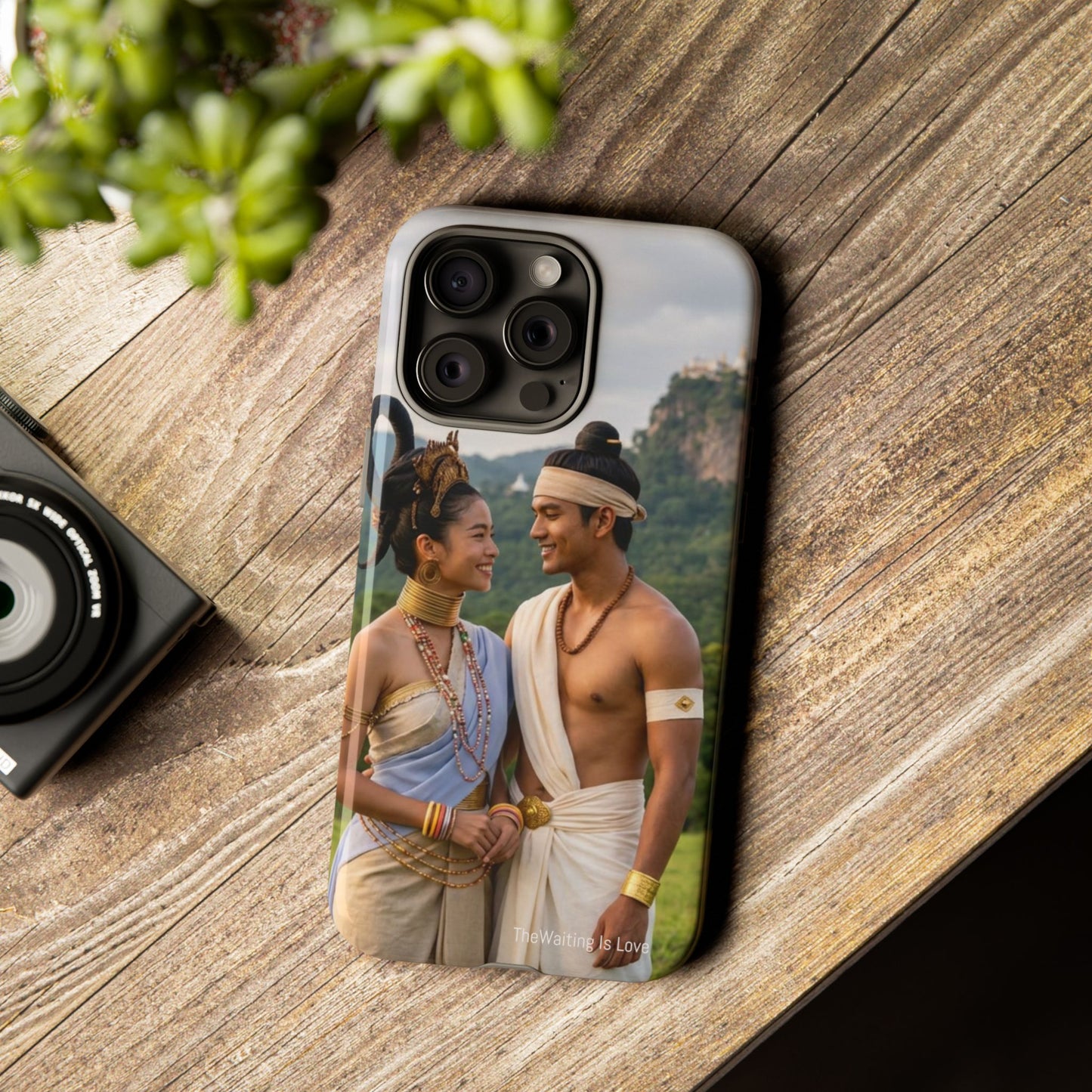 Phone Case — Romantic Couple Photo Print, Tropical Temple Landscape Protective Cover