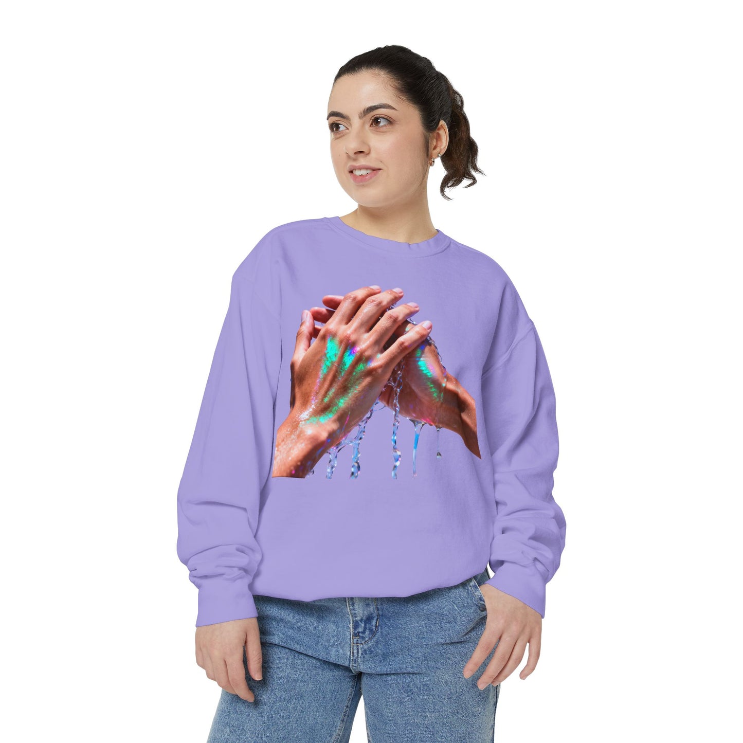 Hands Washing Art Sweatshirt — Colorful Dripping Paint Graphic Crewneck