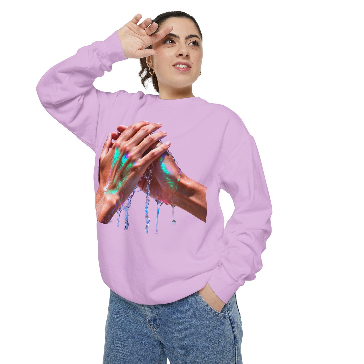 Hands Washing Art Sweatshirt — Colorful Dripping Paint Graphic Crewneck