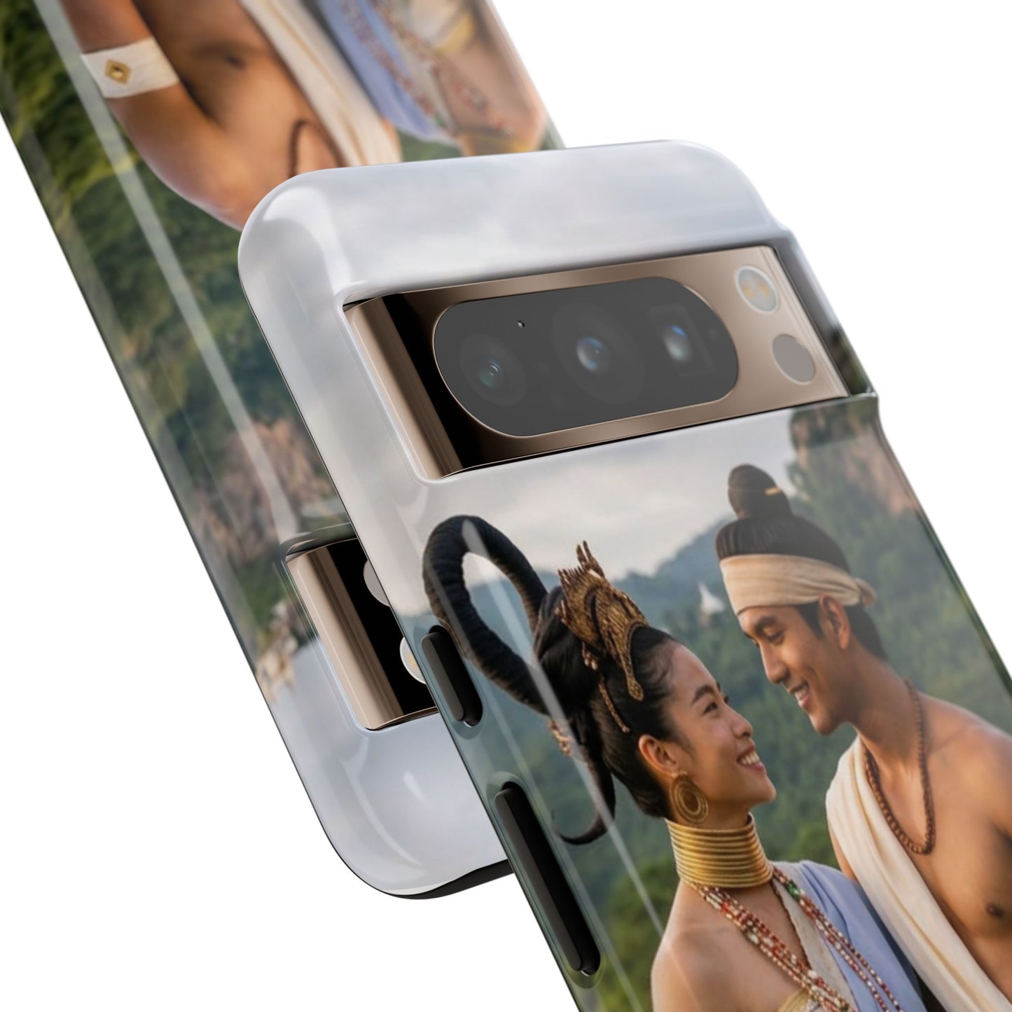 Phone Case — Romantic Couple Photo Print, Tropical Temple Landscape Protective Cover