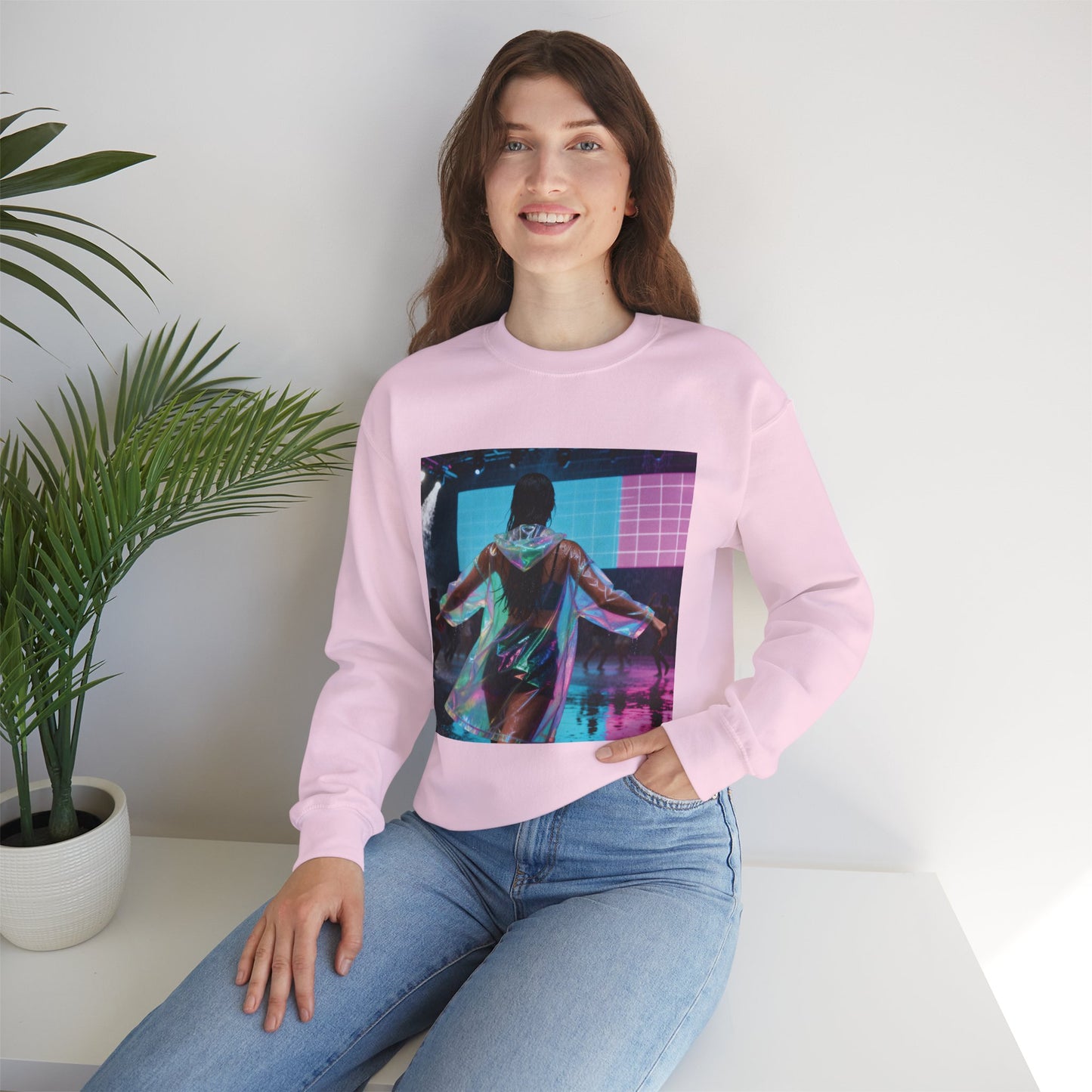 Retro Neon Concert Sweatshirt — Glitchy Music Festival Crewneck