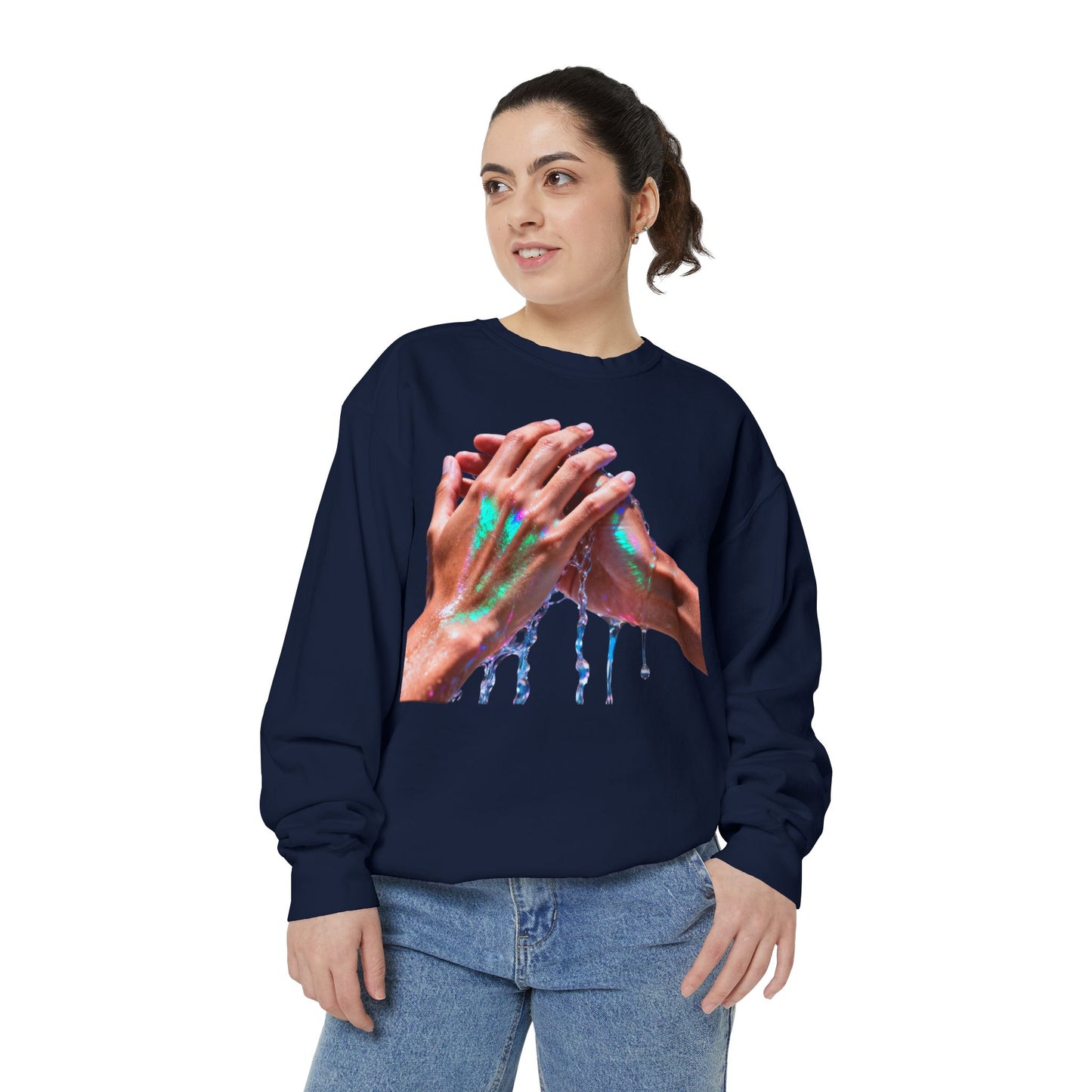 Hands Washing Art Sweatshirt — Colorful Dripping Paint Graphic Crewneck