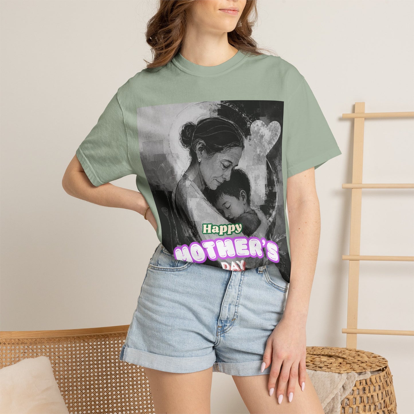Mother's Day T-Shirt - Vintage Mother & Baby Portrait with "Happy Mother's Day"