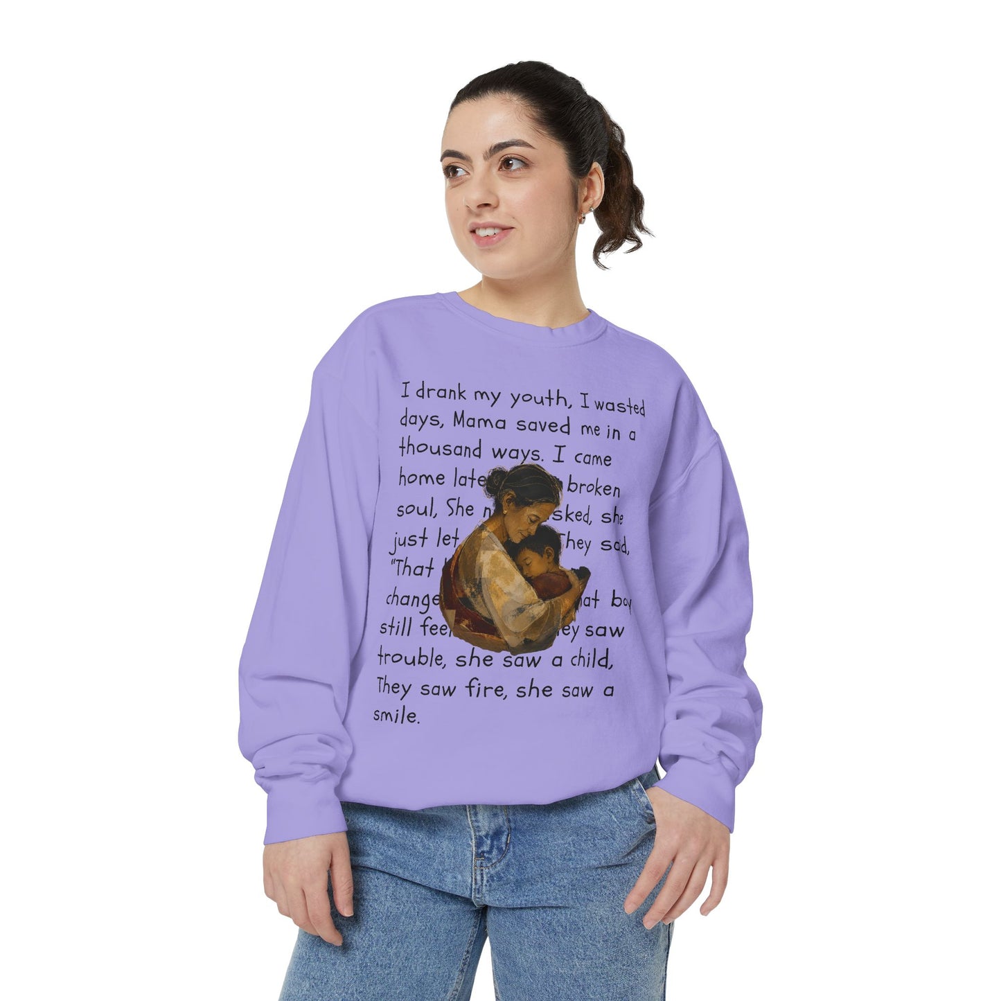 Sweatshirt — Mama Saved Me Graphic Sweatshirt with Mother & Child Lyrics