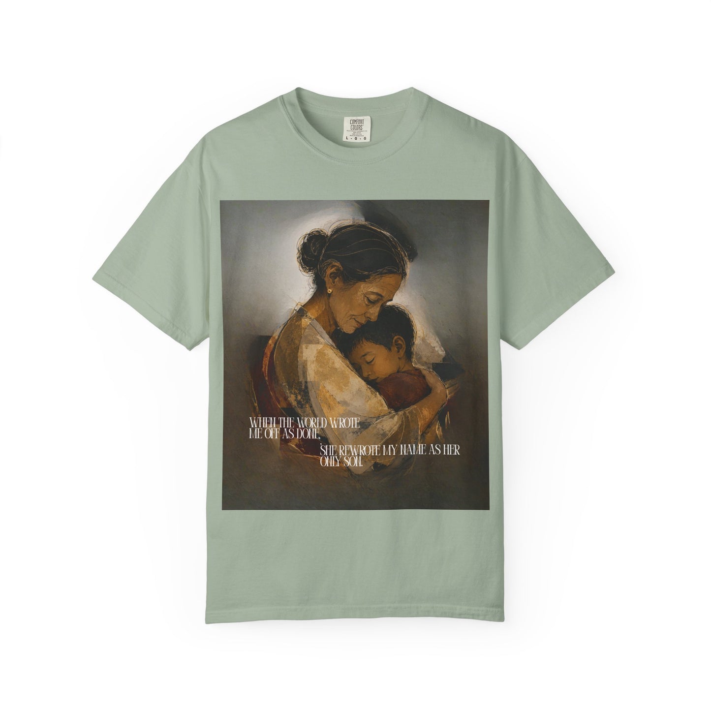 T-Shirt — Mother and Child Embrace Graphic Tee with Inspirational Quote