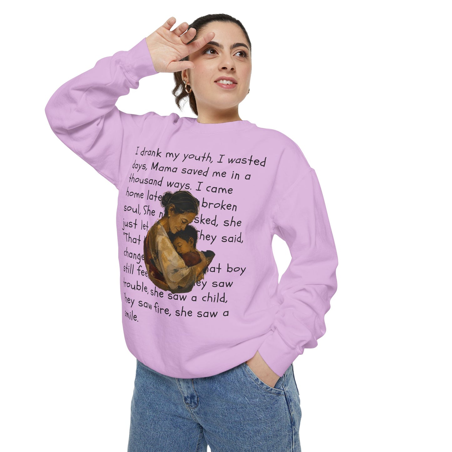 Sweatshirt — Mama Saved Me Graphic Sweatshirt with Mother & Child Lyrics