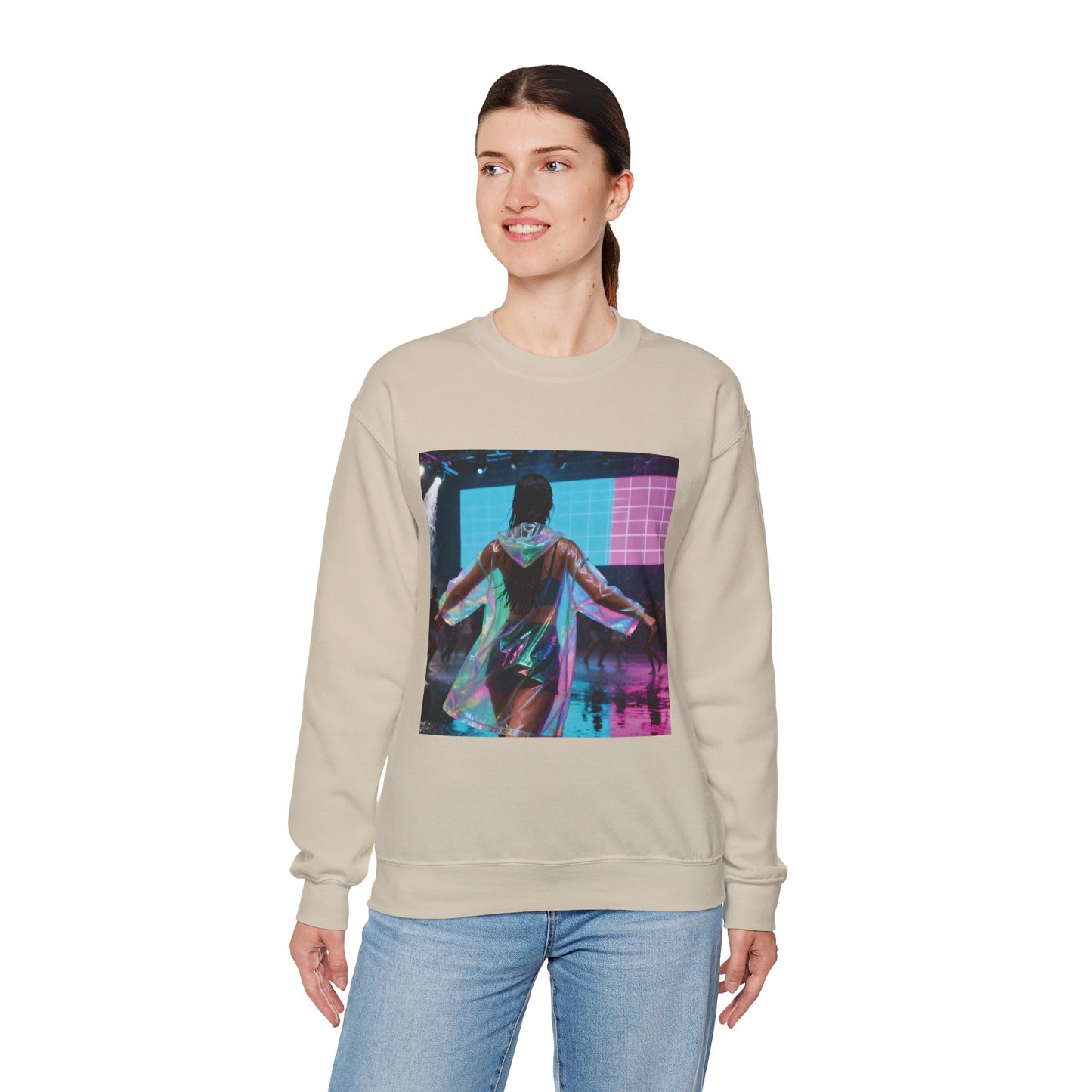 Retro Neon Concert Sweatshirt — Glitchy Music Festival Crewneck