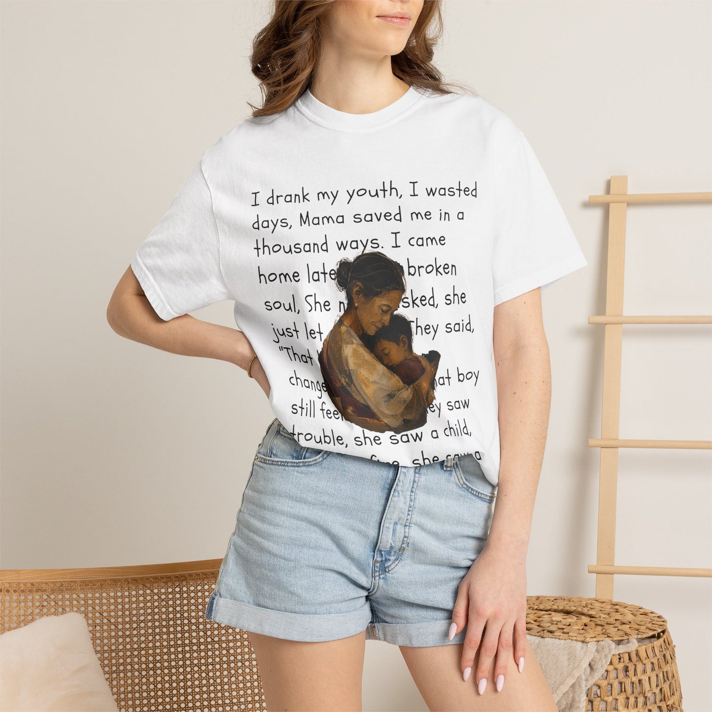 Mama Saved Me T-Shirt — Vintage Mother & Child Illustration with Poem