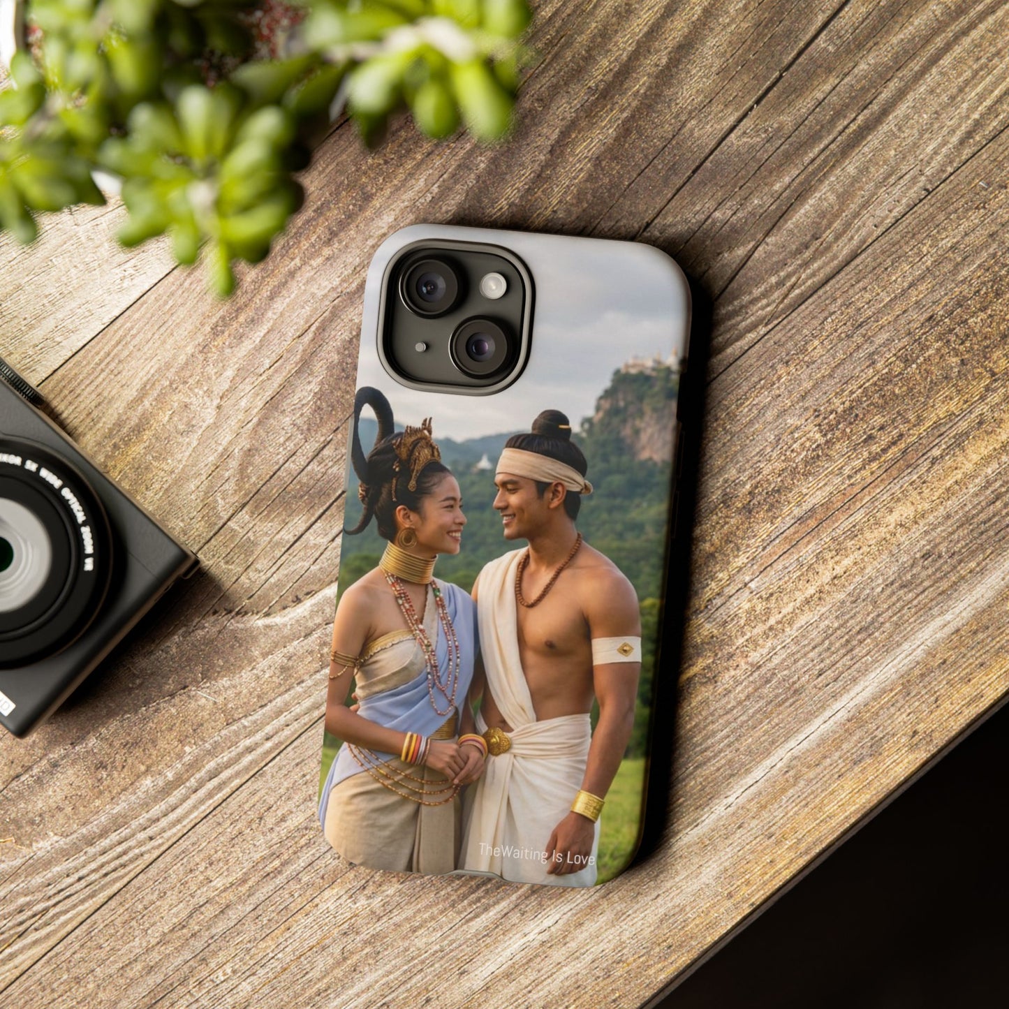 Phone Case — Romantic Couple Photo Print, Tropical Temple Landscape Protective Cover