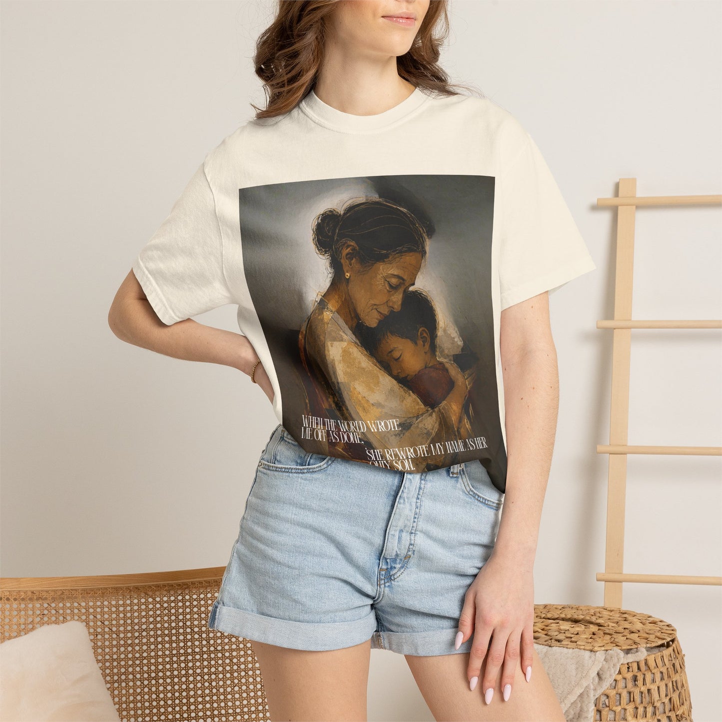 T-Shirt — Mother and Child Embrace Graphic Tee with Inspirational Quote