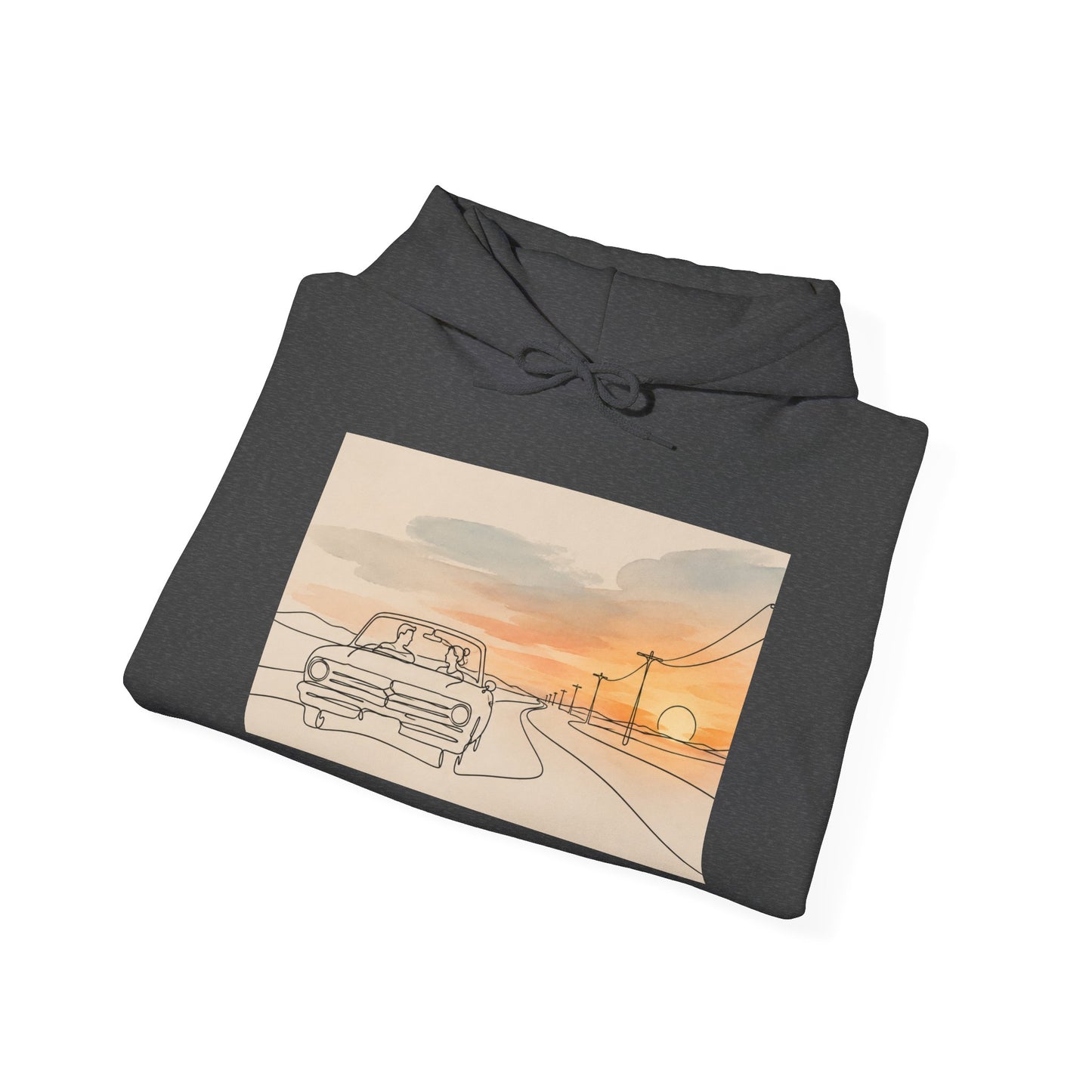 Sunset Drive Hoodie – Retro Car Road Trip Graphic Sweatshirt