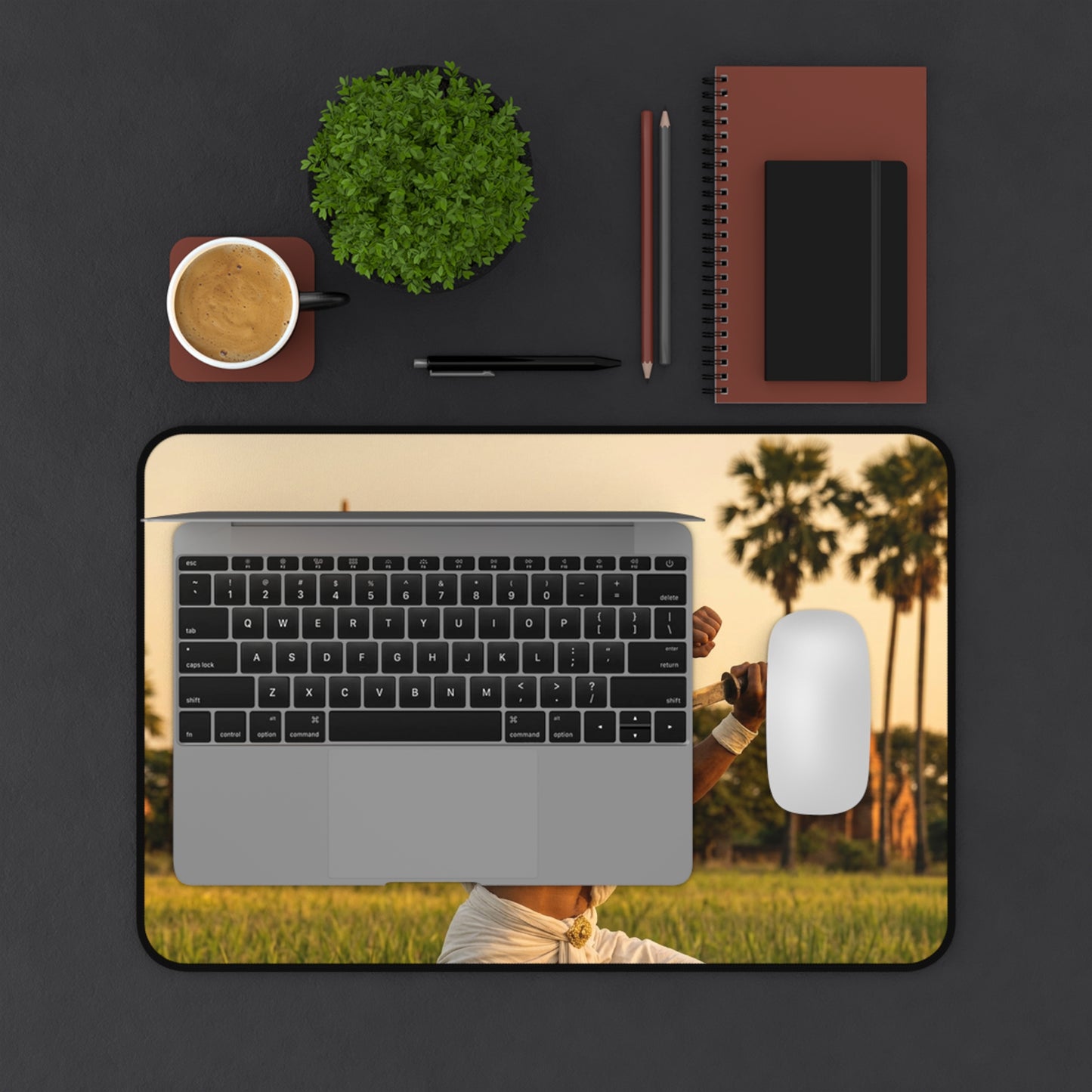 Martial Arts Desk Mat – Asian Temple Sunset Swordfighter Scene