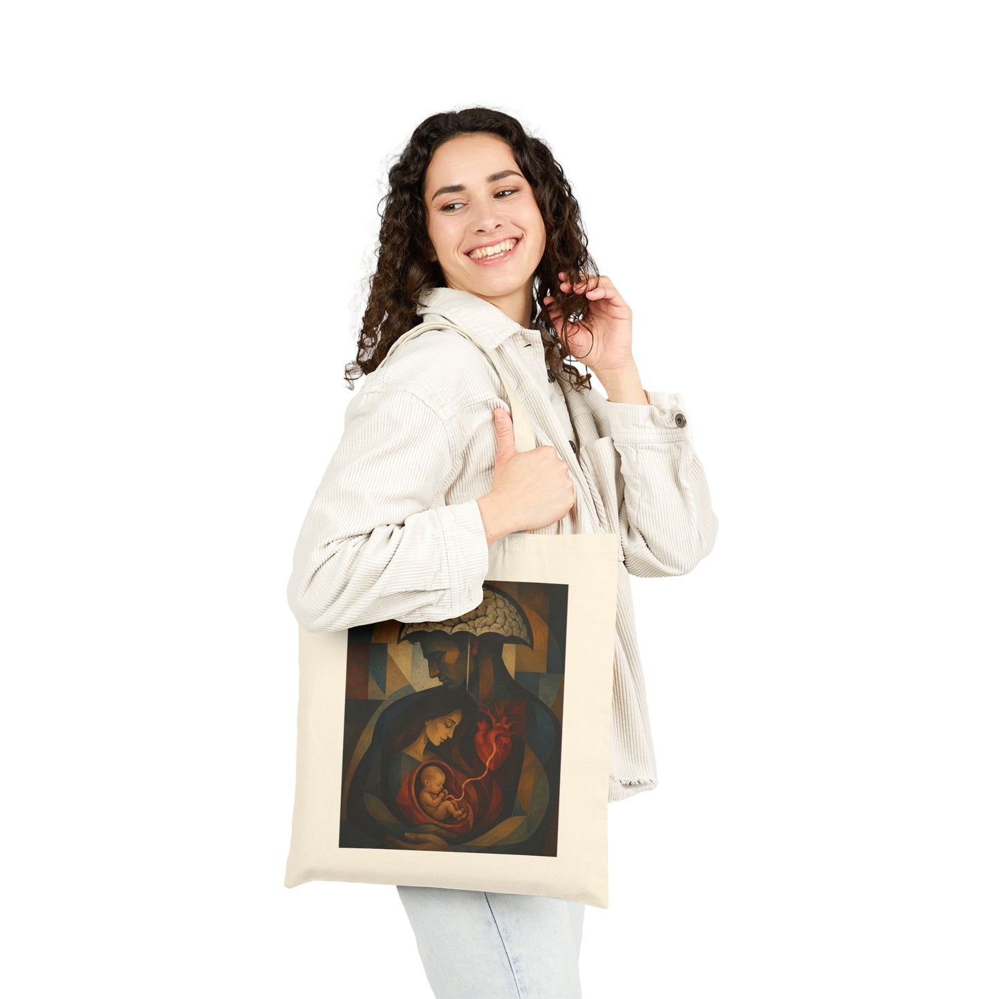 Father's Day Tote Bag – 'Happy Father's Day' Canvas Tote with Vintage Family & Brain Art